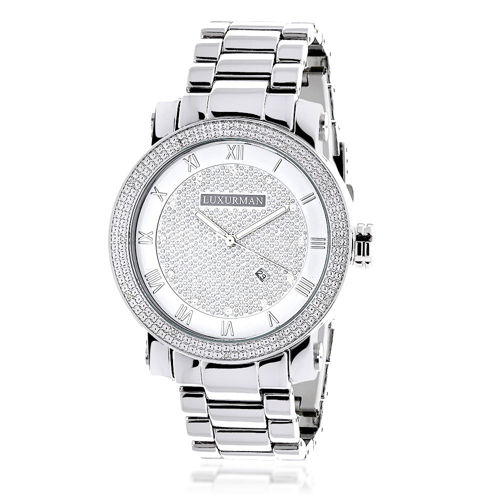 LUXURMAN Men's Diamond Watch 0.12 Carat - Luxury Stainless Steel Dress Watch for Business, Wedding & Formal Occasions