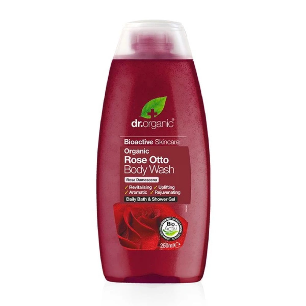 DR ORGANIC Natural Rose Otto Body Wash 250ml - Hydrating & Soothing for Dry & Sensitive Skin - Perfect for Daily Shower & Spa Relaxation
