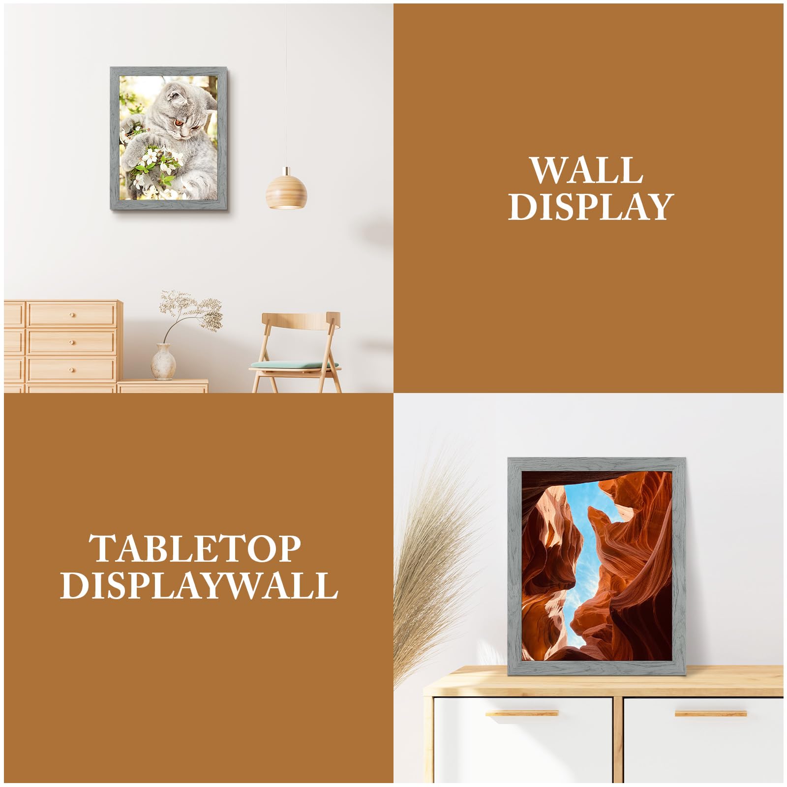 Golden State Art 16x20 Picture Frame Set of 2 - Wood Grain Rustic Wall Photo Frame with Wide Molding & Back Hangers - Perfect for Baby Photos, Wedding Pictures, Family Portraits & Home Decor (Grey) - Ideal for Living Room, Bedroom, Office & Gallery Wall Display