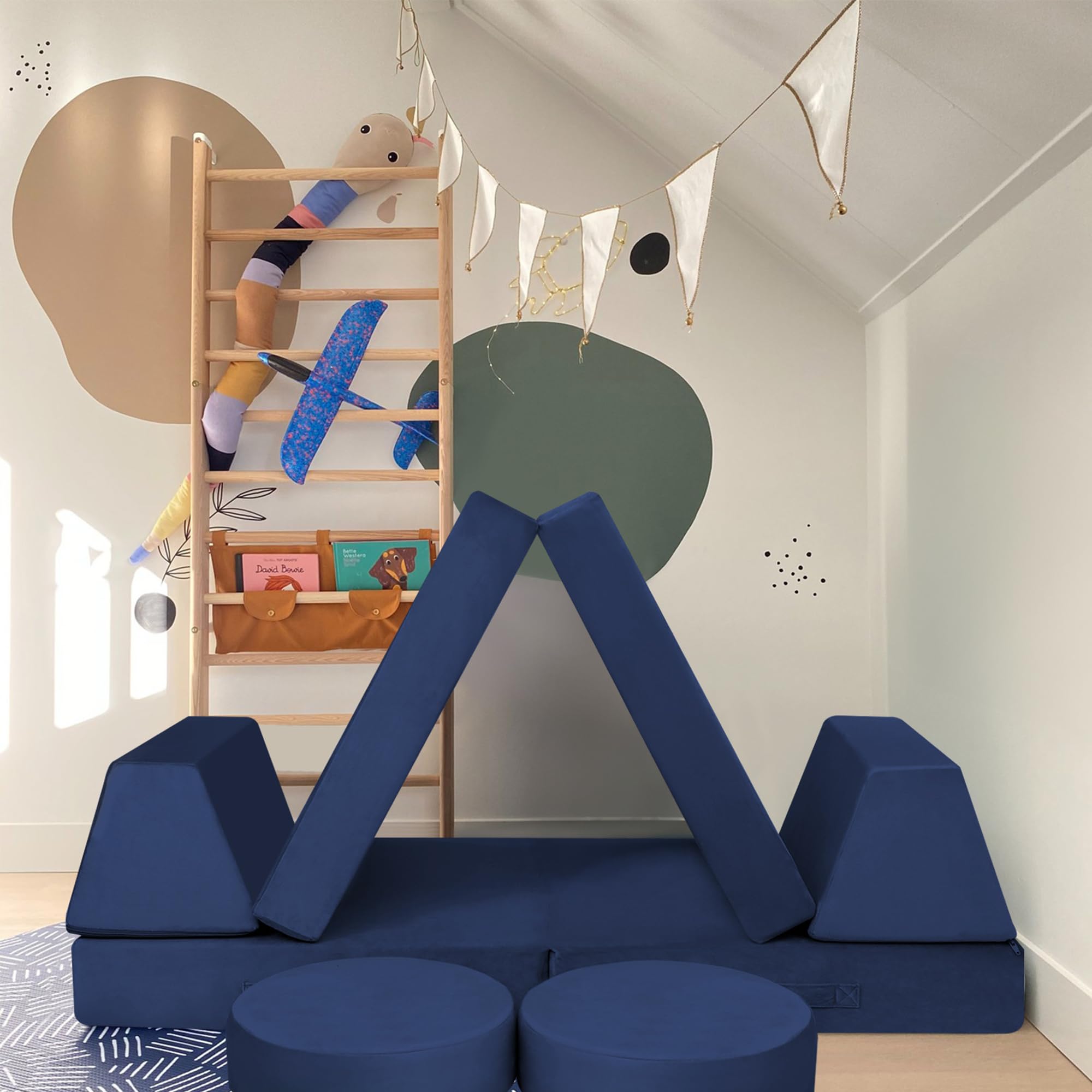 MeMoreCool Modular Kids Play Couch - Navy Blue Foam Sofa for Toddlers & Children | Playroom Furniture for Building Forts, Reading Nook & Indoor Playtime
