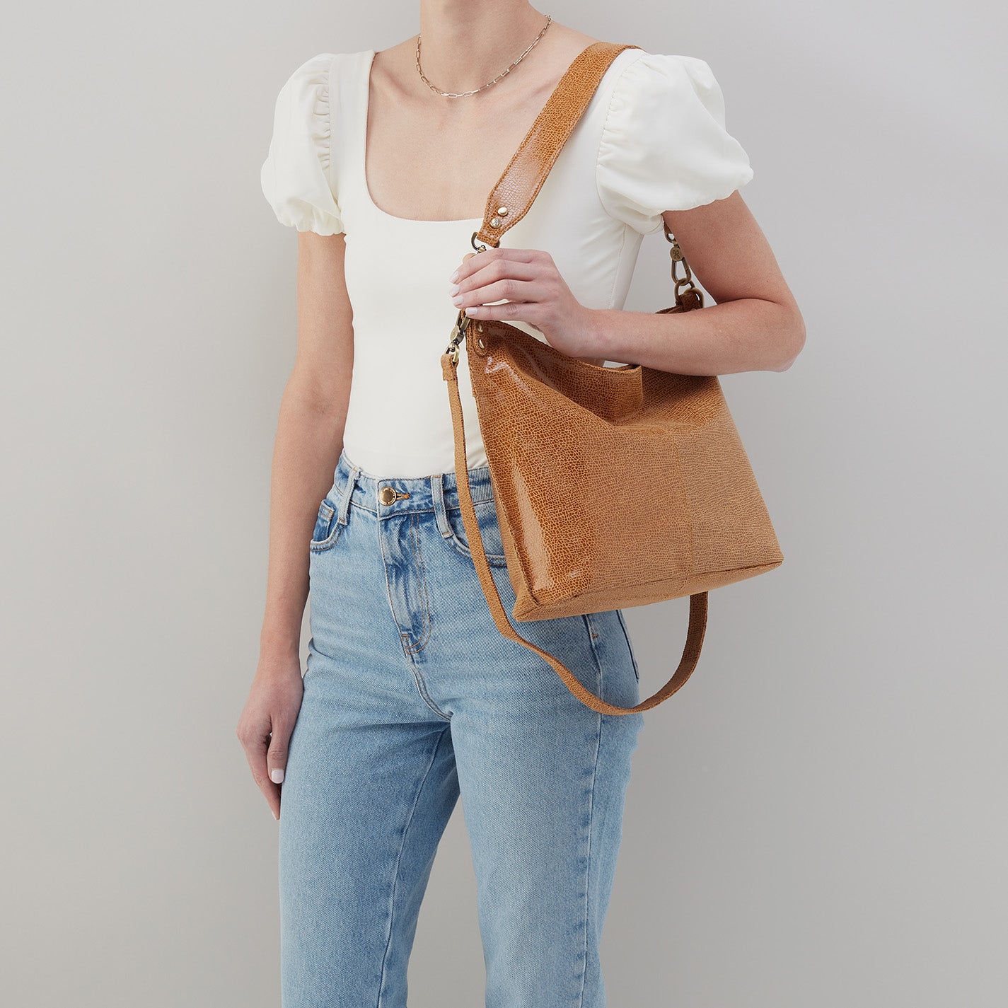 Stylish Printed Leather Pier Shoulder Bag - Cedar Crackle Print Design | Perfect for Work, Travel & Everyday Use