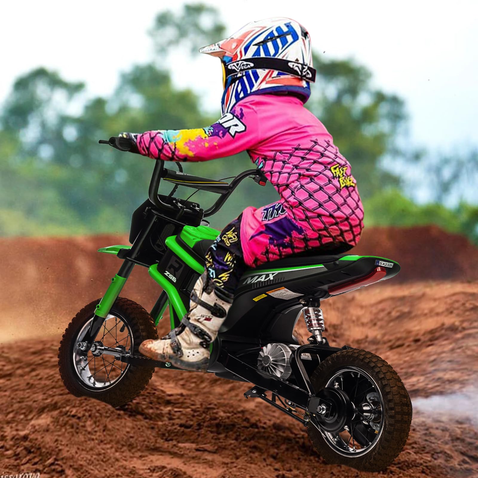 GARVEE 24V 10A 350W Kids Electric Dirt Bike - 3 Speed, 14.29MPH, for Ages 5-17 | Green Off-Road Motorcycle for Boys & Girls | Perfect for Backyard, Trail & Off-Road Adventures
