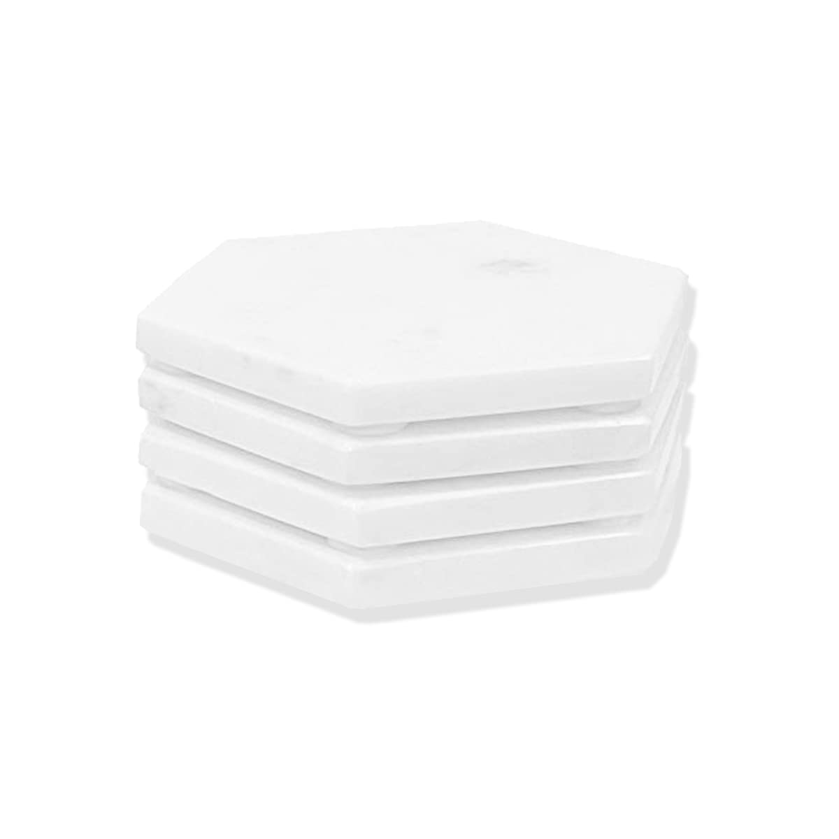 Premium White Hexagon Marble Coasters Set of 4 - Elegant Drink Protectors for Coffee Tables, Bars & Home Decor - Natural Stone Coasters for Hot & Cold Beverages