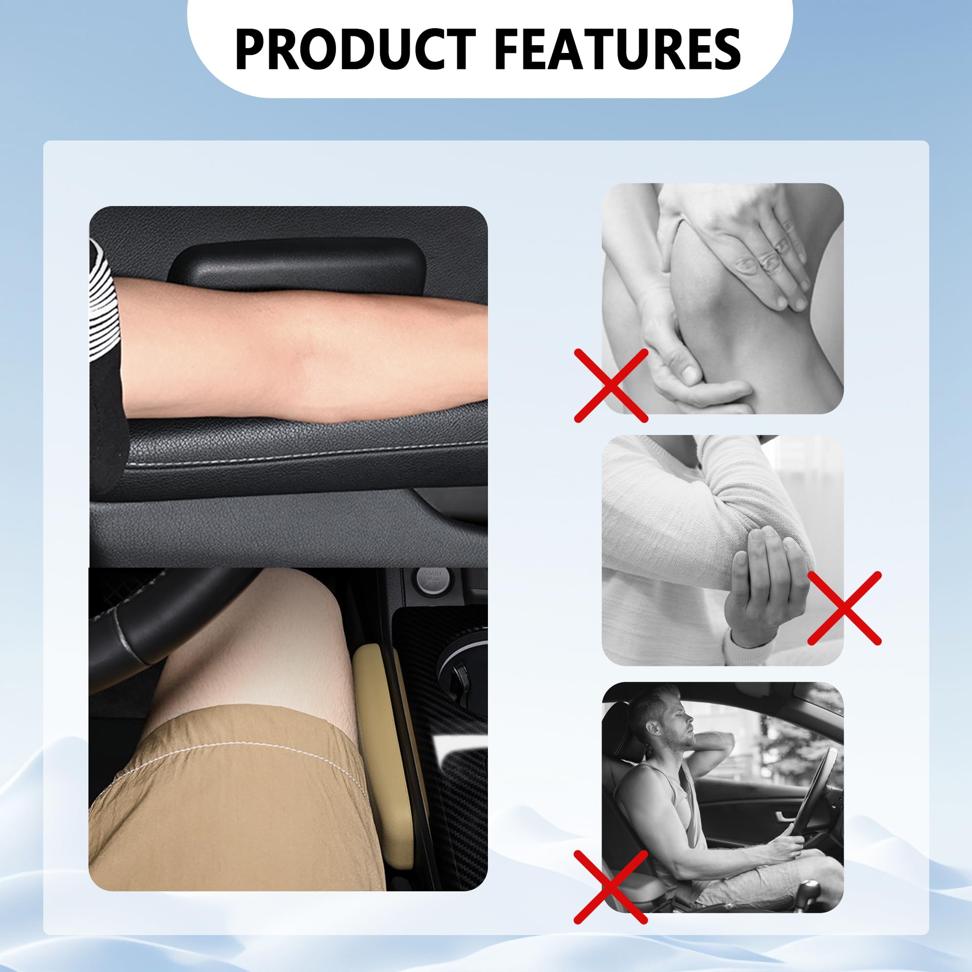 2PCS Soft Leather Elbow Pad Arm Rest for Car - Universal Comfort Support Pillow with One-Piece Molding, Knee Cushion & Door Armrest Pads (Beige) - Perfect for Long Drives & Road Trips