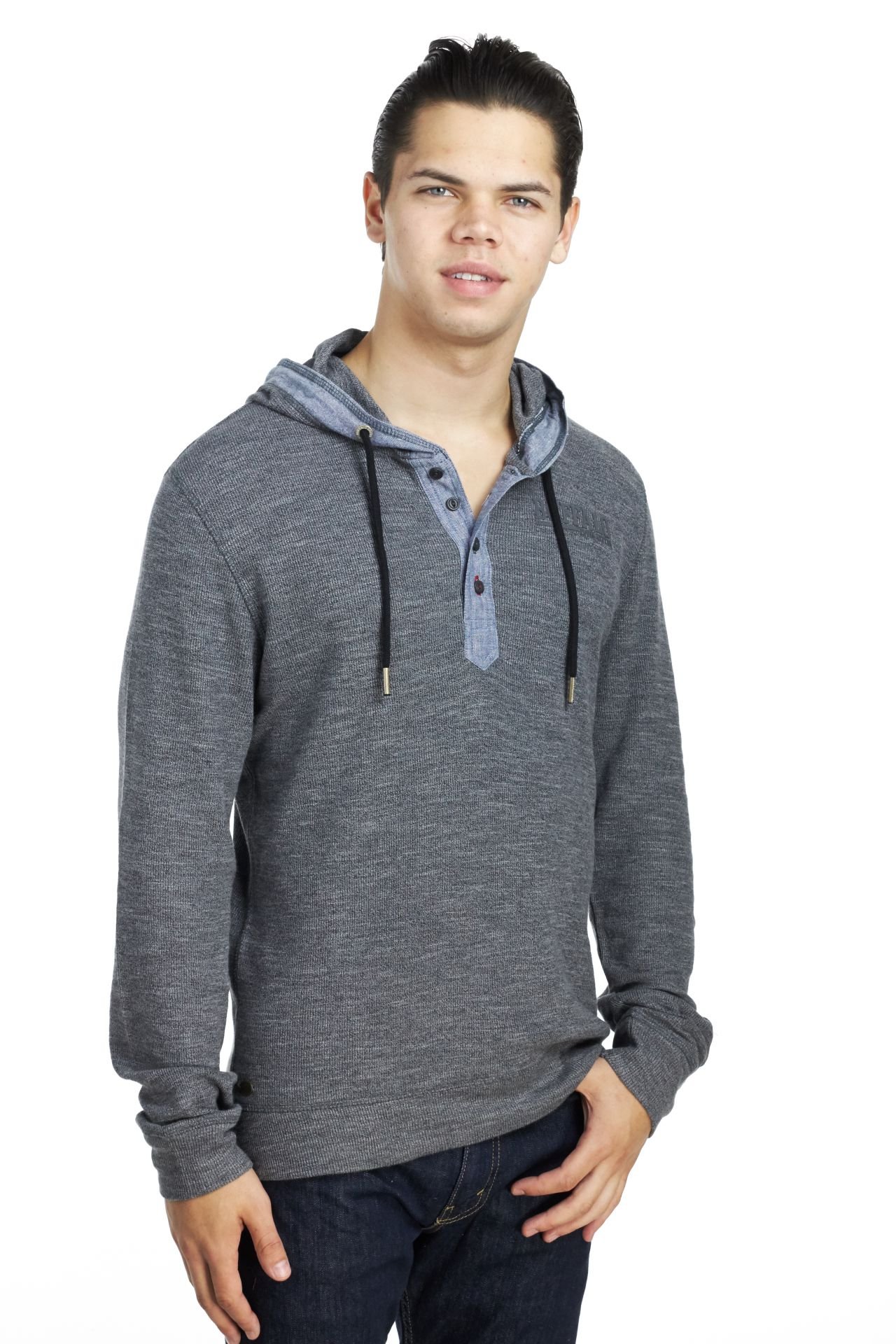 Buffalo David Bitton Men's Nifear Long Sleeve Solid Waffle Hoodie - Heather Cannon - Small - Cozy Winter Pullover for Casual Wear & Outdoor Activities