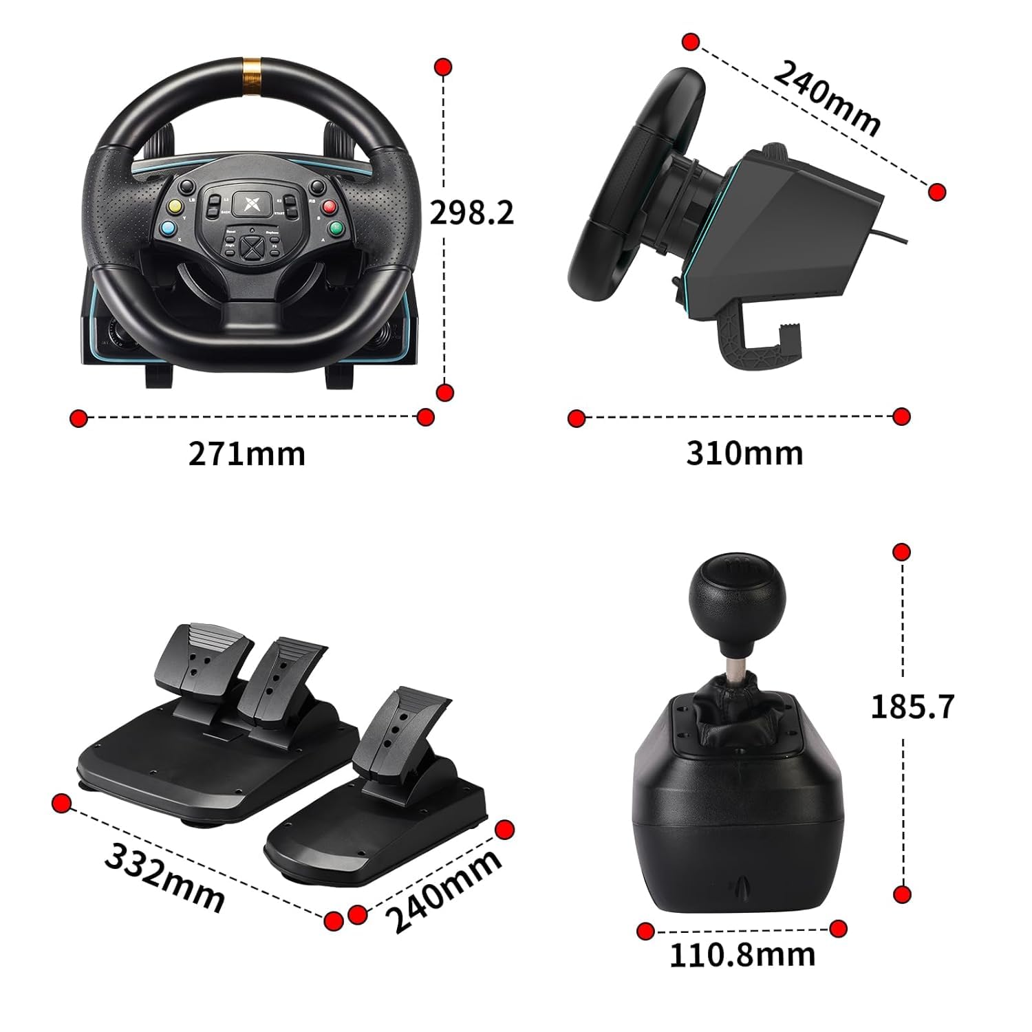 DOYO 1080° Gaming Racing Wheel with Pedals & Shifter - Xbox Steering Wheel with Paddle Shifters for PC, PS4, PS5, Xbox One/Series X/S/360, PS3, Nintendo Switch (Black) | Perfect for Racing Simulators, Drifting & Professional Gaming Setups