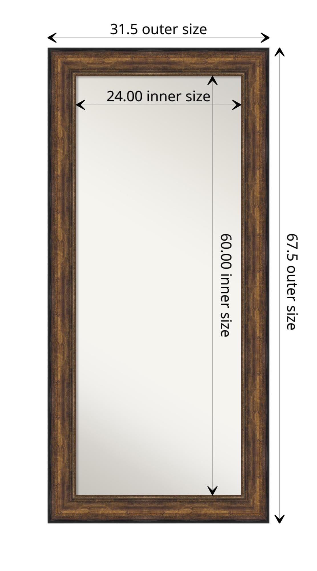 Amanti Art 68x32 Inch Bronze Full Length Mirror - Free Standing or Wall Mounted Dressing Mirror with Traditional Frame for Bedroom, Living Room, and Ballroom Decor - Handcrafted in Wisconsin USA