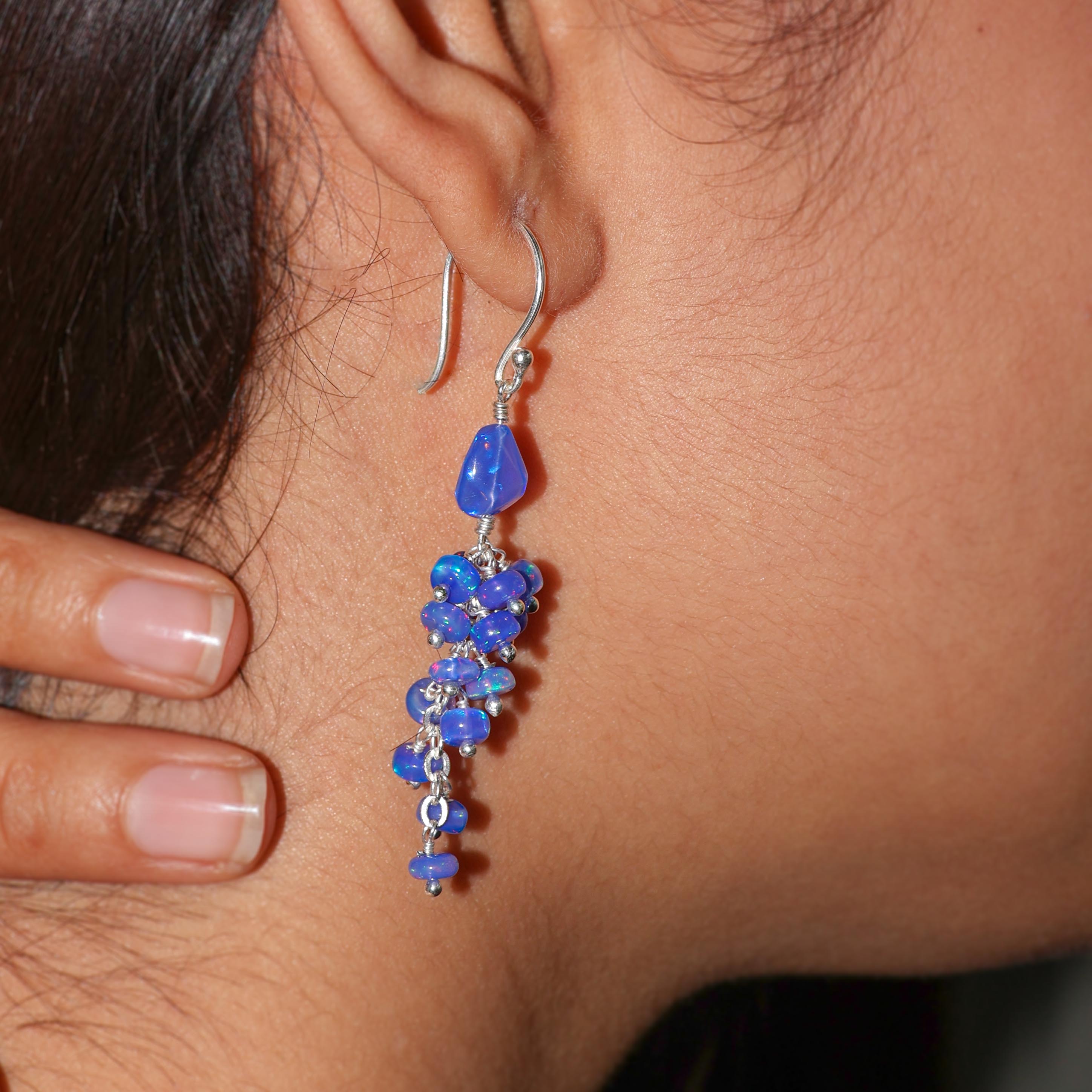 Natural Blue Opal 925 Sterling Silver Earrings for Women | Genuine Handmade Jewelry | Perfect for Weddings, Parties & Everyday Wear