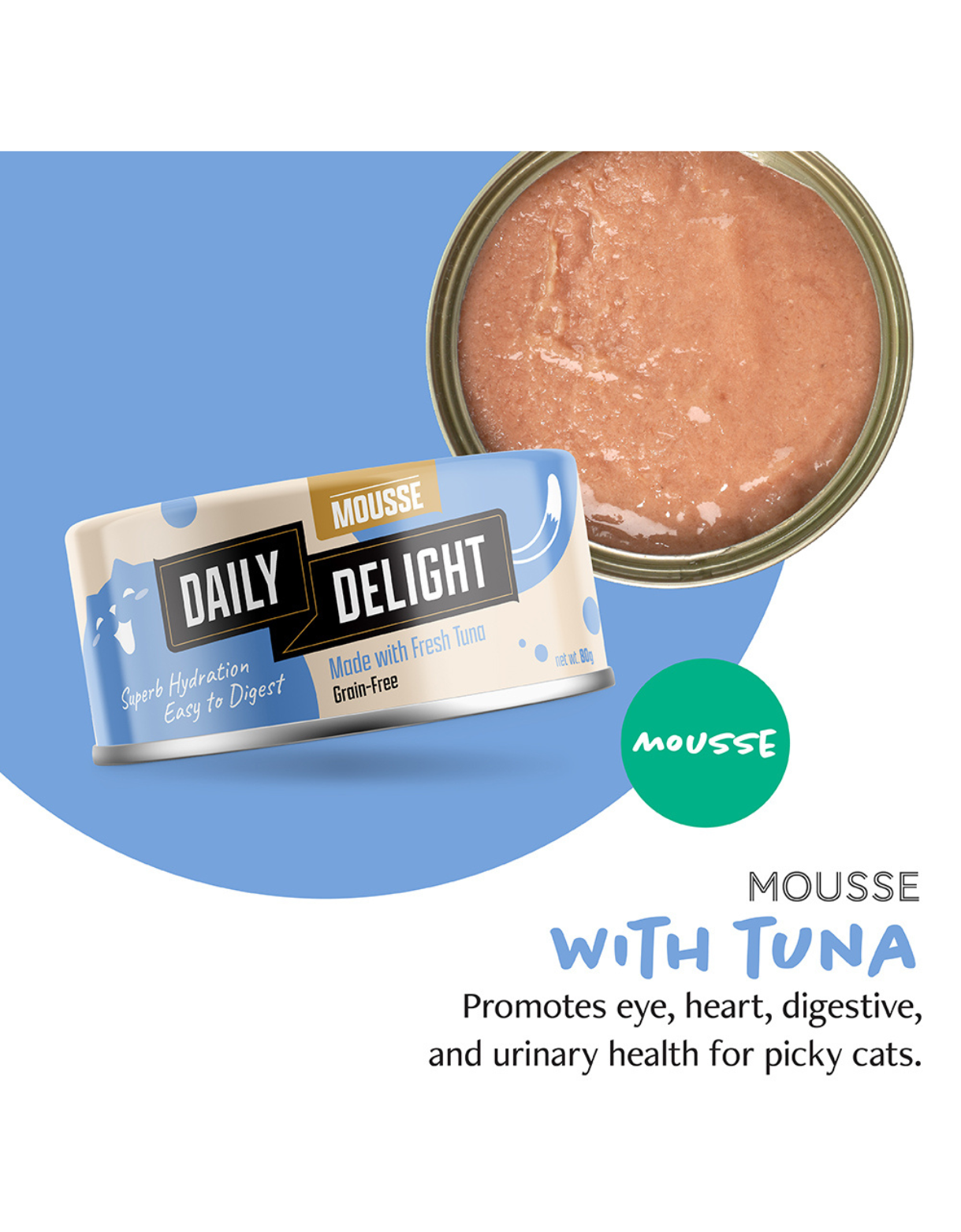 Premium Tuna Flavor Mousse Cat Food - 80g Soft Pate for Kittens & Adult Cats | Grain-Free, High Protein Wet Food for Daily Meals & Special Treats