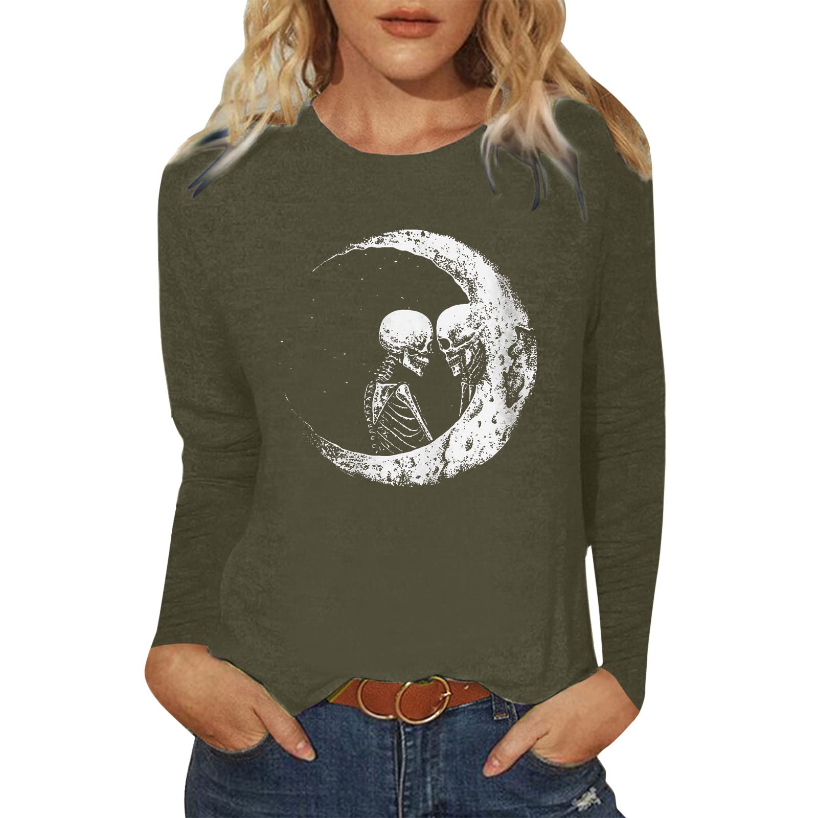 MLAGJSS Women's Casual Long Sleeve T-Shirt - Breathable Compression Shirt with Letter Print, Round Neck Loose Fit Tee for Yoga, Workout & Daily Wear