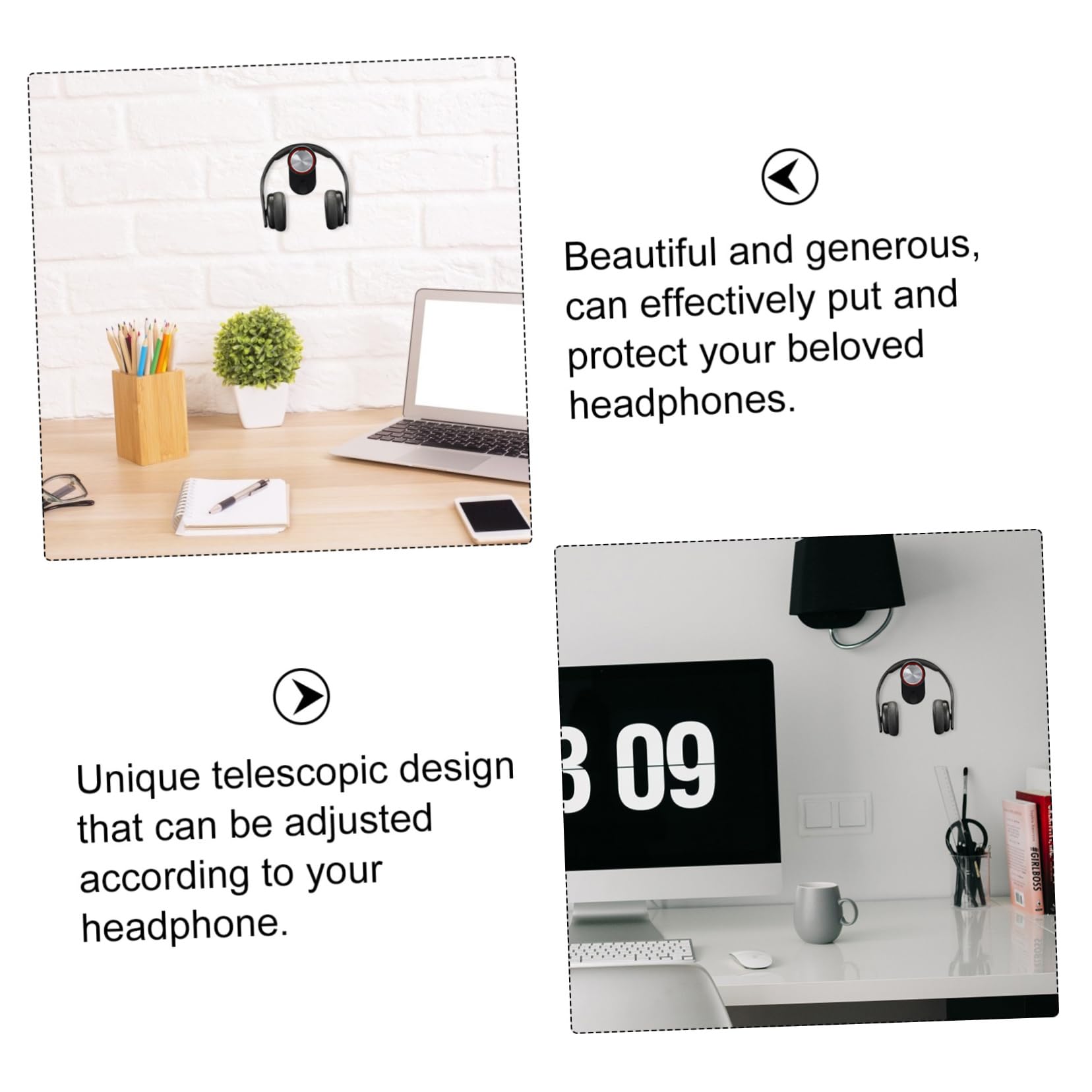 Gadpiparty Metal Earphone Stand - Desk Headphone Holder with Adhesive Hooks - Simple & Sturdy Design for Office, Home, Gaming Setup - Organize Your Headphones & Earbuds