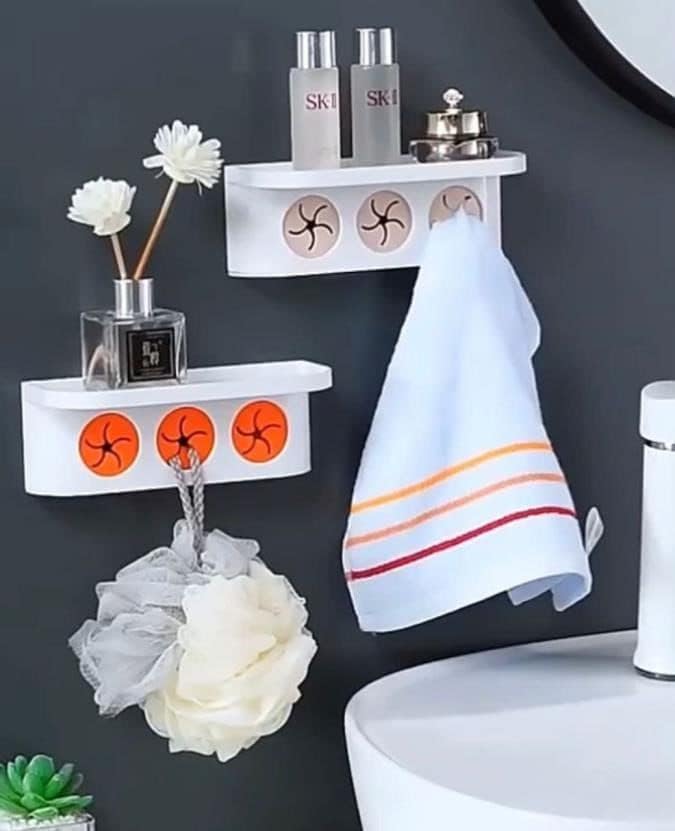 JAGDIV Self-Adhesive Towel Holder Rack - Waterproof Bathroom & Kitchen Storage Organizer with Magic Sticker - Perfect for Hanging Towels, Robes & Utensils in Showers, Sinks & Countertops