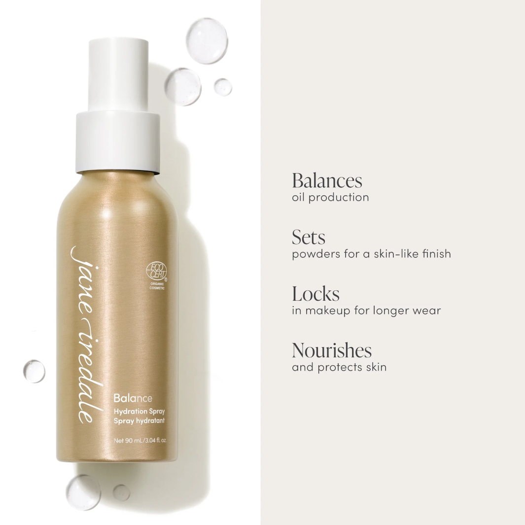 Jane Iredale Balance Hydration Spray - Refreshing Face Mist with Hyaluronic Acid & Aloe Vera | Makeup Setting Spray & Skin Hydrator for Dry Skin | Perfect for Travel, Gym & Daily Skincare Routine