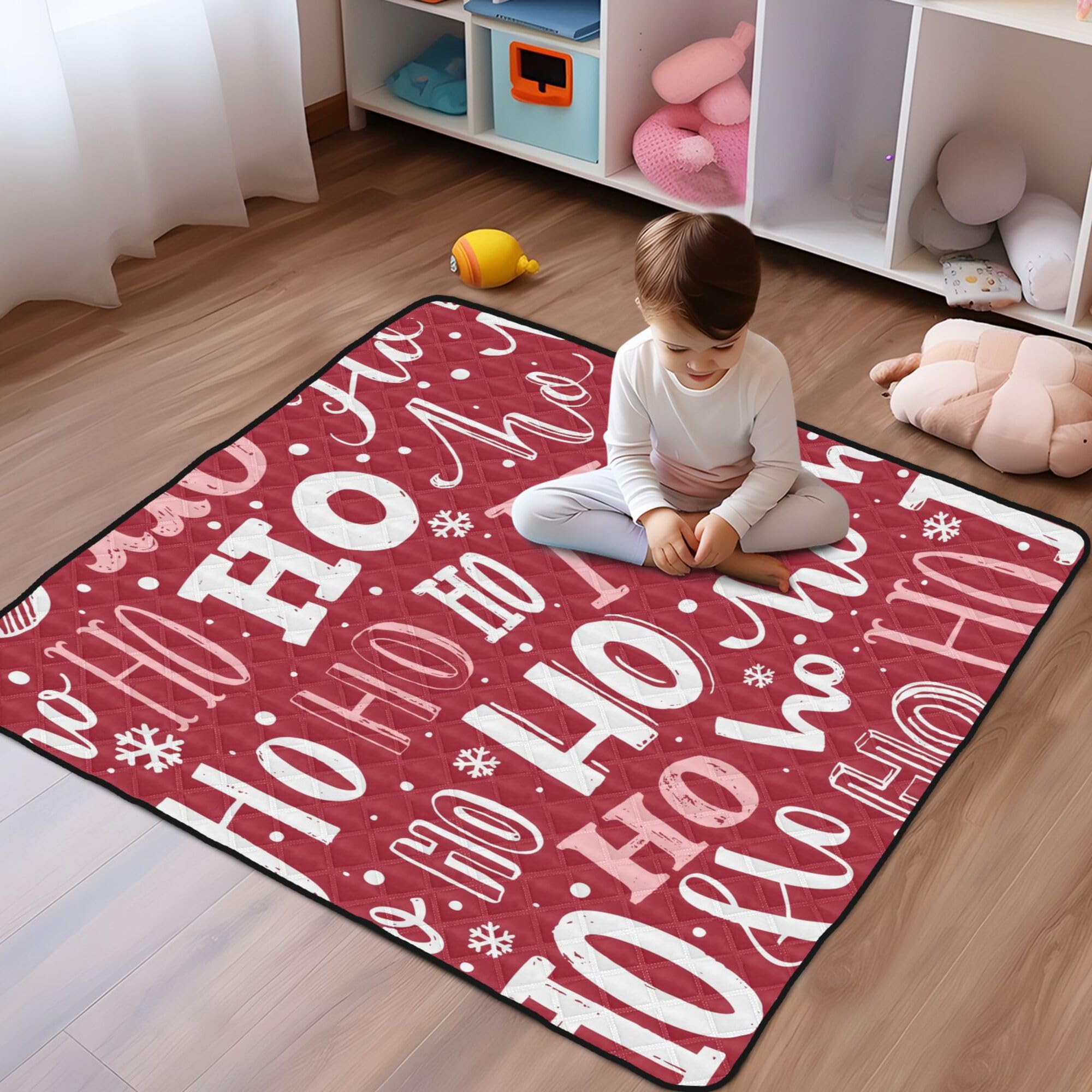 Ho Ho Ho Christmas Baby Playmat - 50''x50'' Large Non-Slip Activity Mat for Infants & Toddlers - Indoor/Outdoor Safe Play Mat for Crawling, Tummy Time & Holiday Decor
