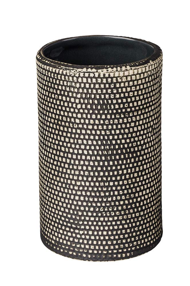 WENKO Mali Ceramic Toothbrush Holder with Drainage Holes, Grey/Black - Bathroom Organizer for Countertop Storage & Toothbrush Drying