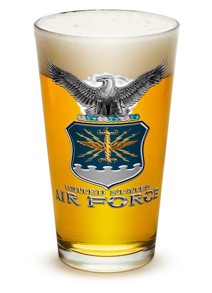 USAF Air Force United States Military Beer Pint Glasses - 16oz Set of 24 - Premium Highball Cocktail Mixing Glasses with Official Logo - Perfect for Cold Beer, Cocktails & Iced Drinks - Great for Bars, Parties & Military Themed Events
