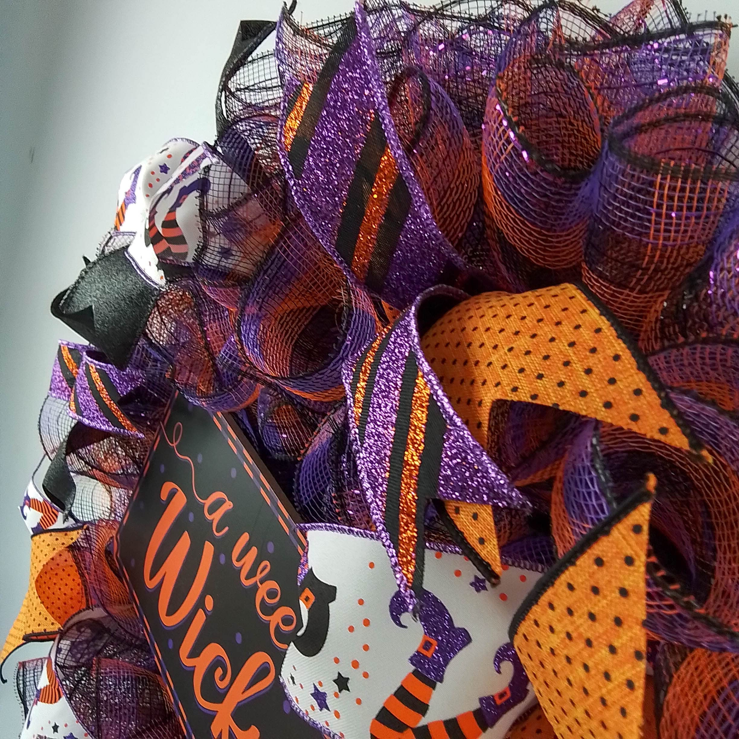 Spooky Halloween Wreath for Front Door - Black, Orange & Purple Mesh Decor - Perfect for Porch, Party & Seasonal Home Decoration