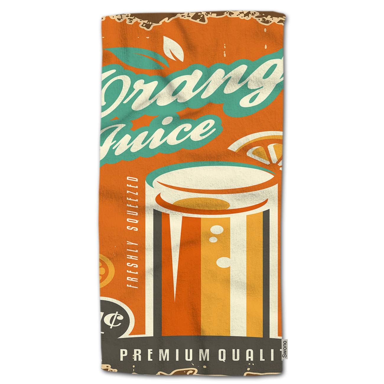 Swono Vintage Orange Juice Design Hand Towel - Soft Polyester Kitchen & Bath Towels for Home, Gym, Spa, Hotel (30x15 Inches) | Perfect for Bathroom Decor, Kitchen Essentials & Gym Accessories