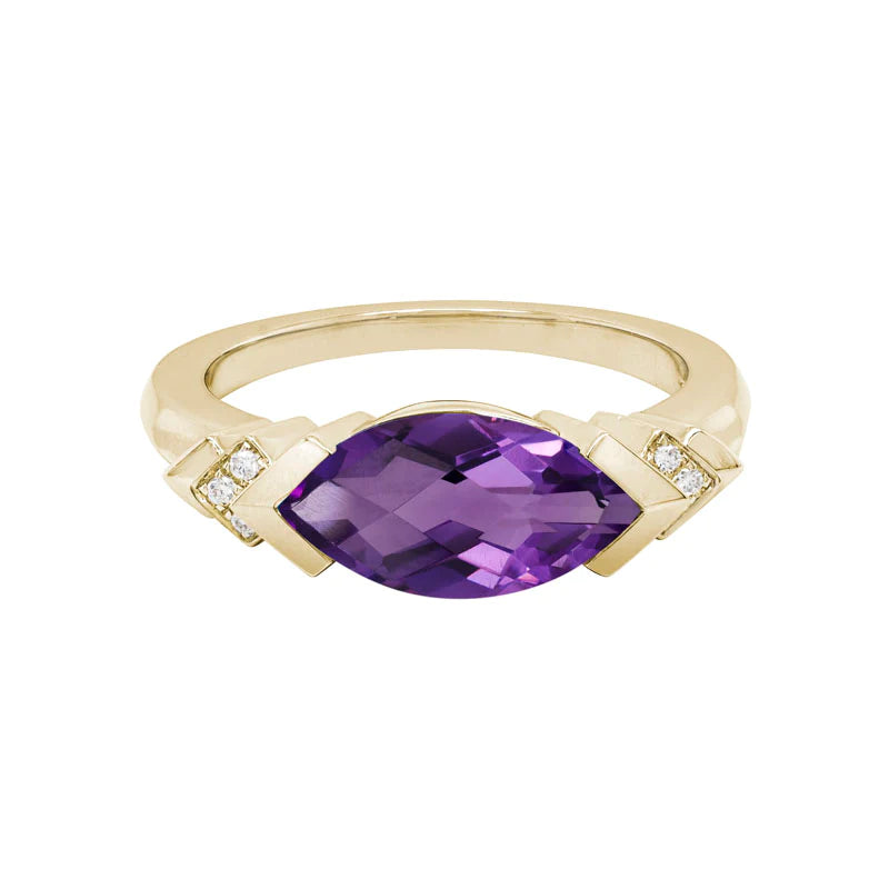 14K Gold Amethyst and Diamond Accent Ring for Women - Elegant Purple Gemstone Jewelry Gift for Her - Perfect for Valentine's Day, Anniversary & Special Occasions