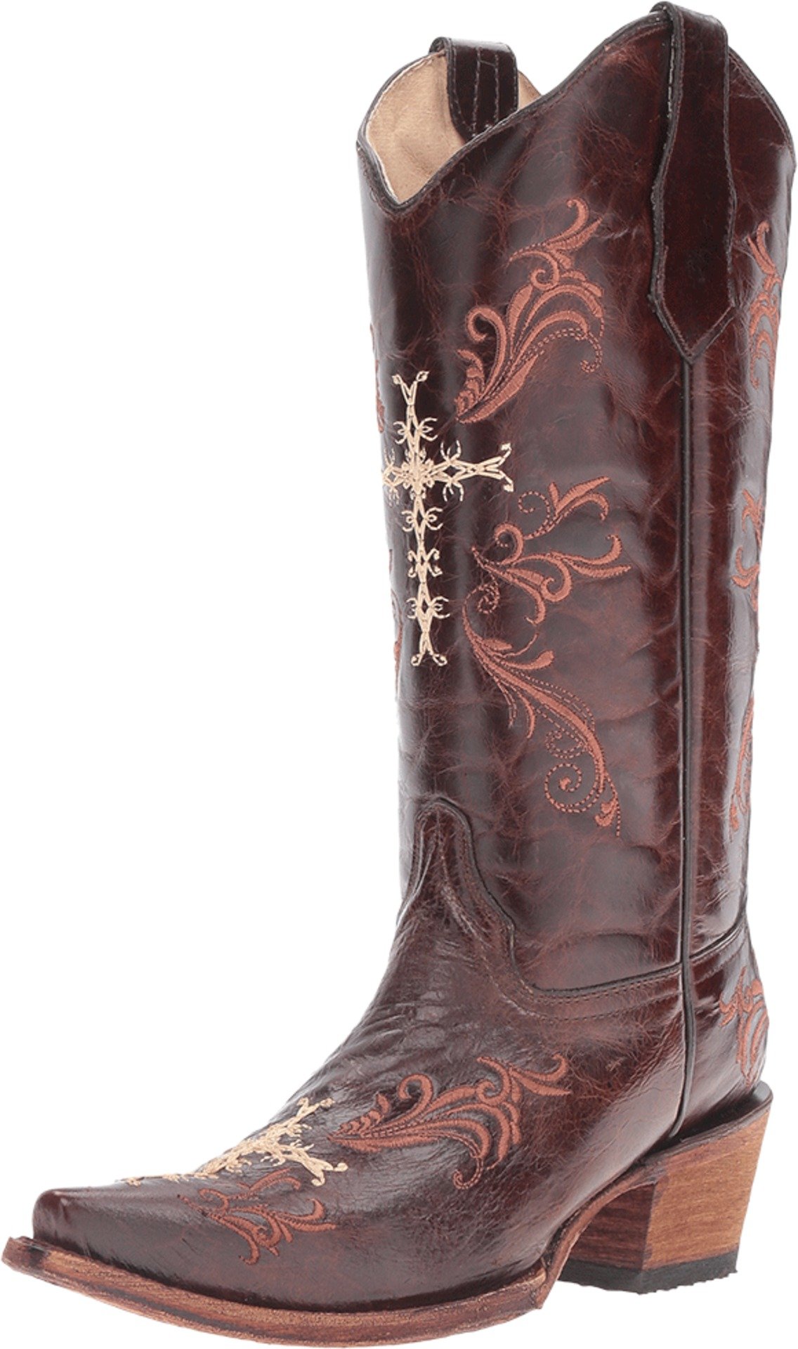 Circle G Women's Chocolate Brown Cross Embroidered Cowgirl Boots - Snip Toe Western Boots L5039 | Perfect for Rodeo, Country Dancing & Western Fashion