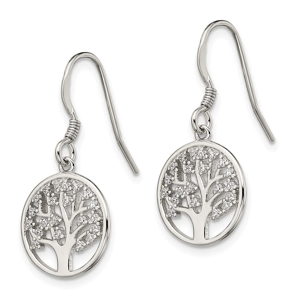 925 Sterling Silver Tree of Life Dangle Earrings with Cubic Zirconia - Shepherd Hook Fine Jewelry for Women - Perfect Gift for Her - Ideal for Weddings, Parties & Everyday Wear