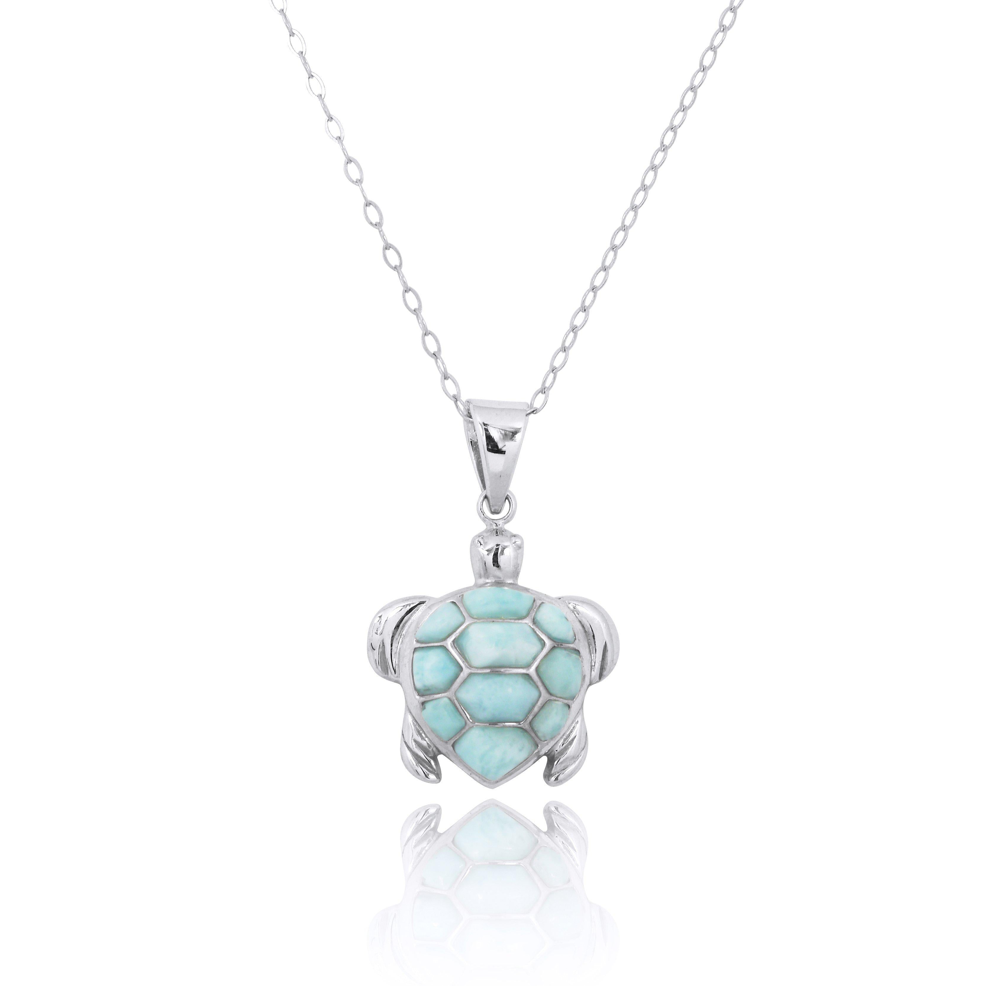Caribbean Larimar Sea Turtle Jewelry Set - Sterling Silver Pendant & Earrings - Handmade Ocean-Themed Gift for Women - Perfect for Beach Vacations & Summer Outfits