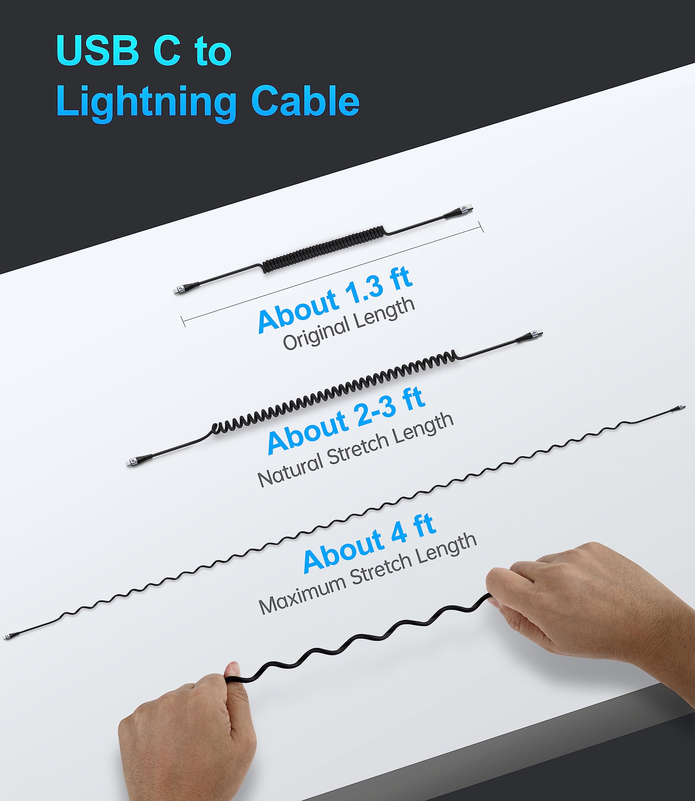 Apple MFi Certified USB Type C to Lightning Cable 3FT 2Pack - Fast Charging Coiled iPhone Charger for Car, Compatible with iPhone 14/13/12/11 Pro Max/XS MAX/8/Plus & iPad - Perfect for CarPlay, Home, Office & Travel Charging