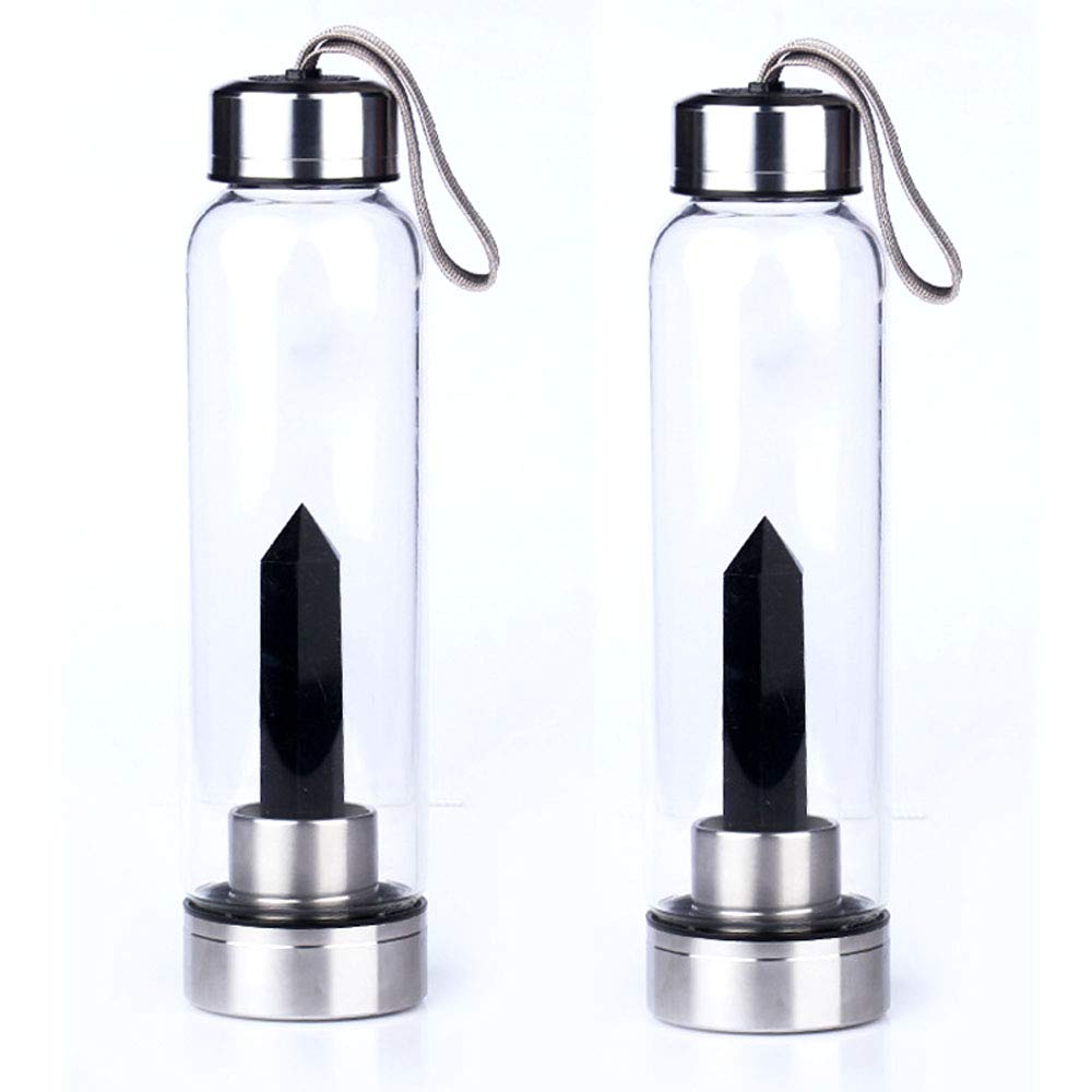 Black Obsidian Reusable Water Bottle - Portable Crystal Energy Cup for Reiki Healing & Wellness