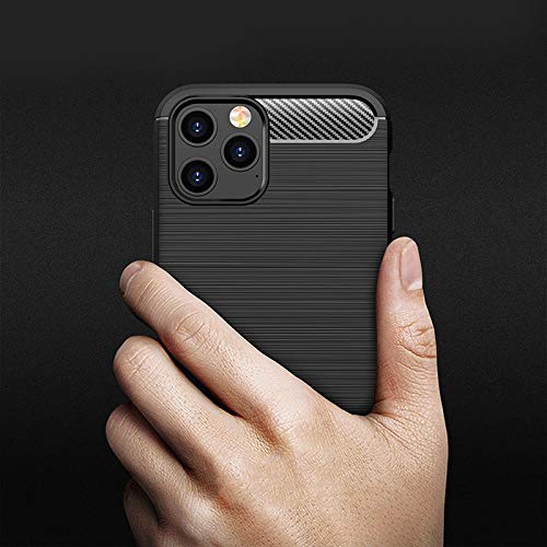 Slim Shockproof Carbon Fiber TPU Case for iPhone 12/12 Pro - Durable Brushed Matte Black Cover | Perfect for Daily Protection & Outdoor Activities