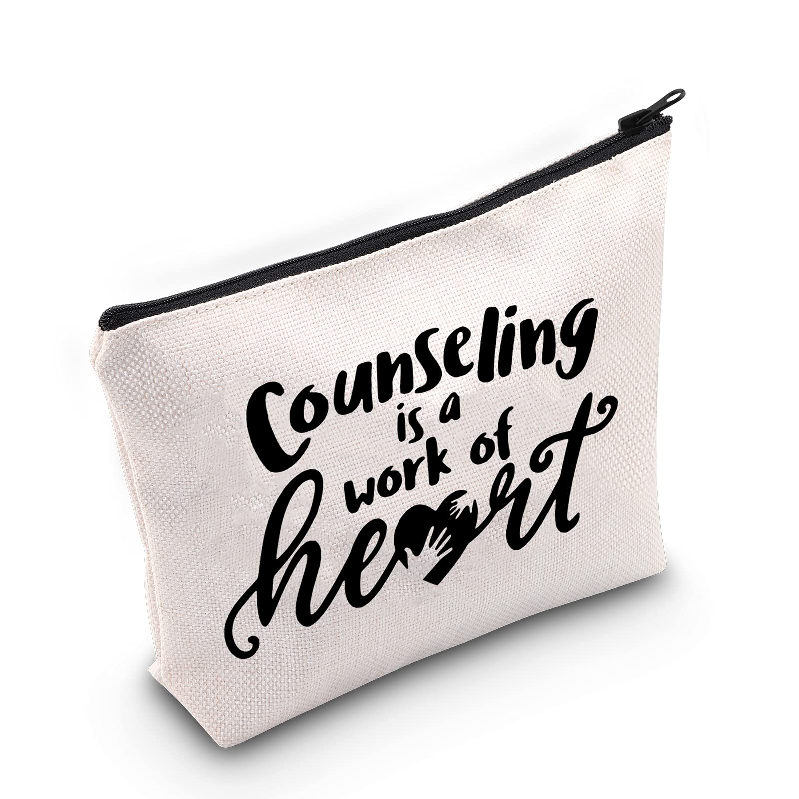 LEVLO Counselor Gifts - 'Counseling is a Work of Heart' Makeup Bag - Mental Health Therapist Gift for Teachers, Guidance Counselors & Psychologists - Perfect for Appreciation Gifts, Graduation Presents & Self-Care Essentials