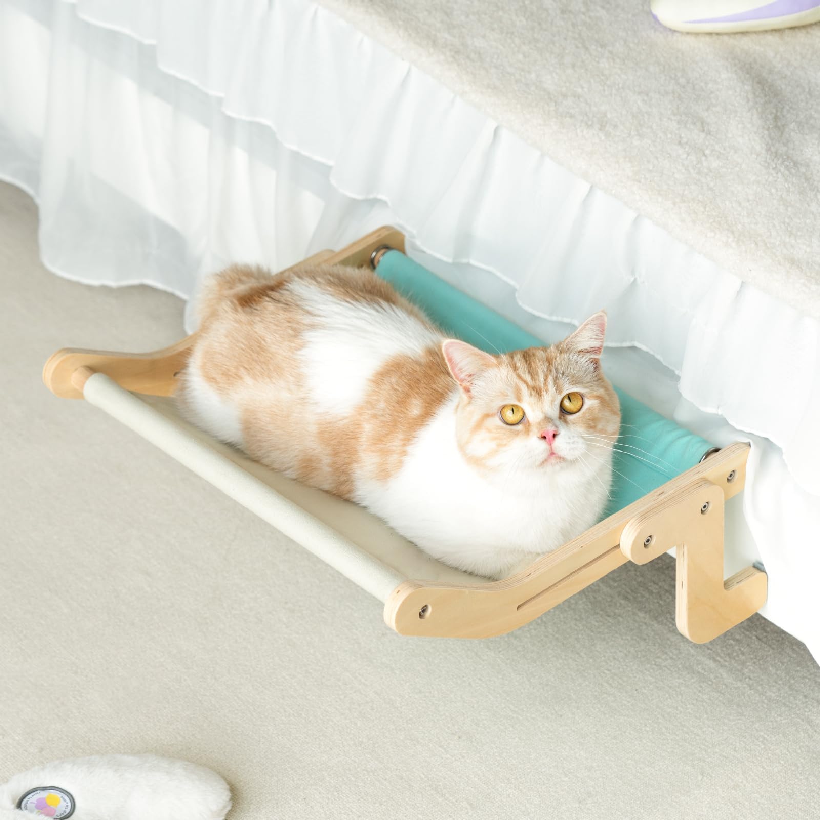 MEWOOFUN No Drill Cat Window Perch - Large Blue/Grey Hammock Bed for Indoor Cats | Sturdy Window Mount Lounge Seat with Shelves | Perfect for Sunny Naps & Bird Watching