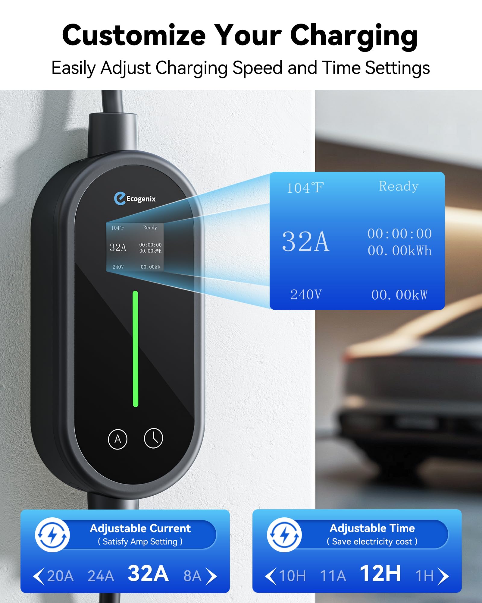 Tesla Level 2 EV Charger - 32Amp 240V Fast Home Charging Station with Wireless Control & Adjustable Current (NEMA 14-50P) - Compatible with Model 3/Y/S/X - Perfect for Garage, Driveway & Road Trip Charging Needs