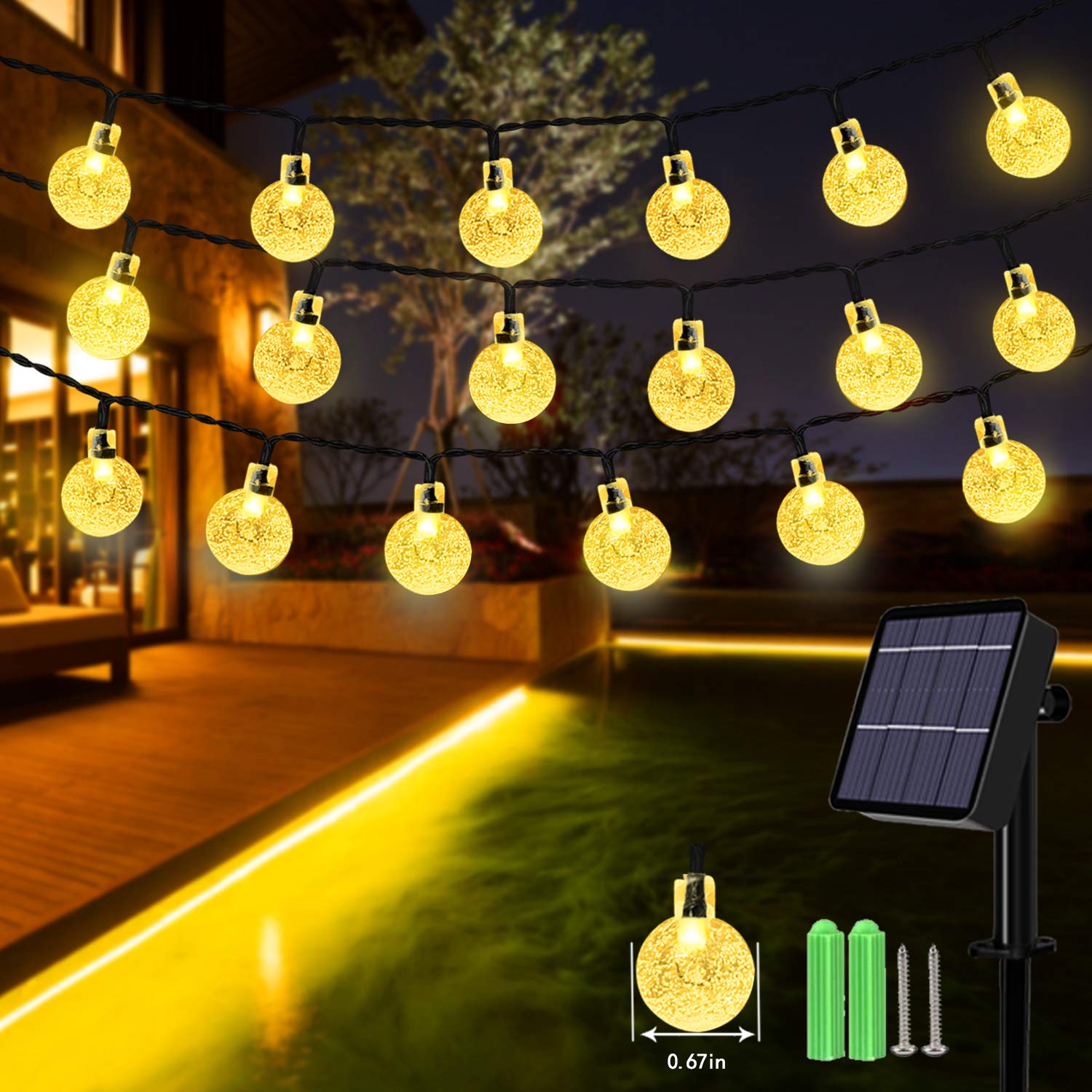 Unihoh 59Ft 100 LED Solar String Lights - Waterproof Outdoor Fairy Lights with 8 Modes for Garden, Patio, Wedding & Christmas Decor (Warm White) | Perfect for Backyard, Balcony, Gazebo & Indoor Party Lighting