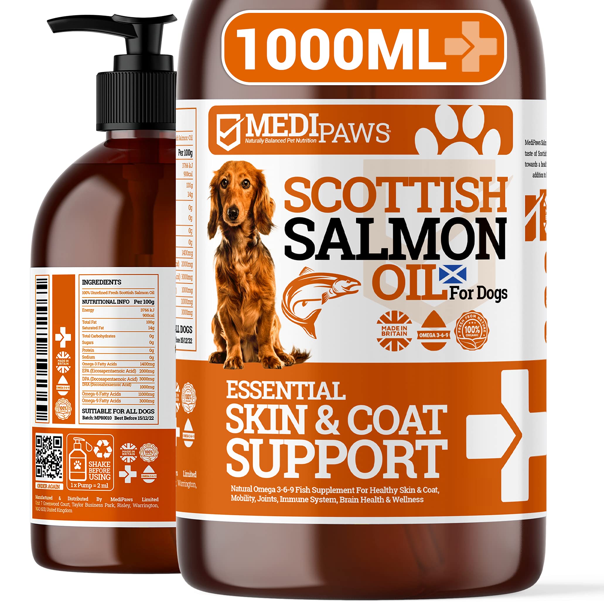Premium Omega 3 Fish Oil Supplement for Dogs & Cats - Pure Scottish Salmon Oil with EPA & DHA for Healthy Skin, Shiny Coat, Joint Support & Immune System - Natural Pet Supplement for Allergies, Itching & Brain Health - Perfect for Daily Wellness Routine & Senior Pet Care