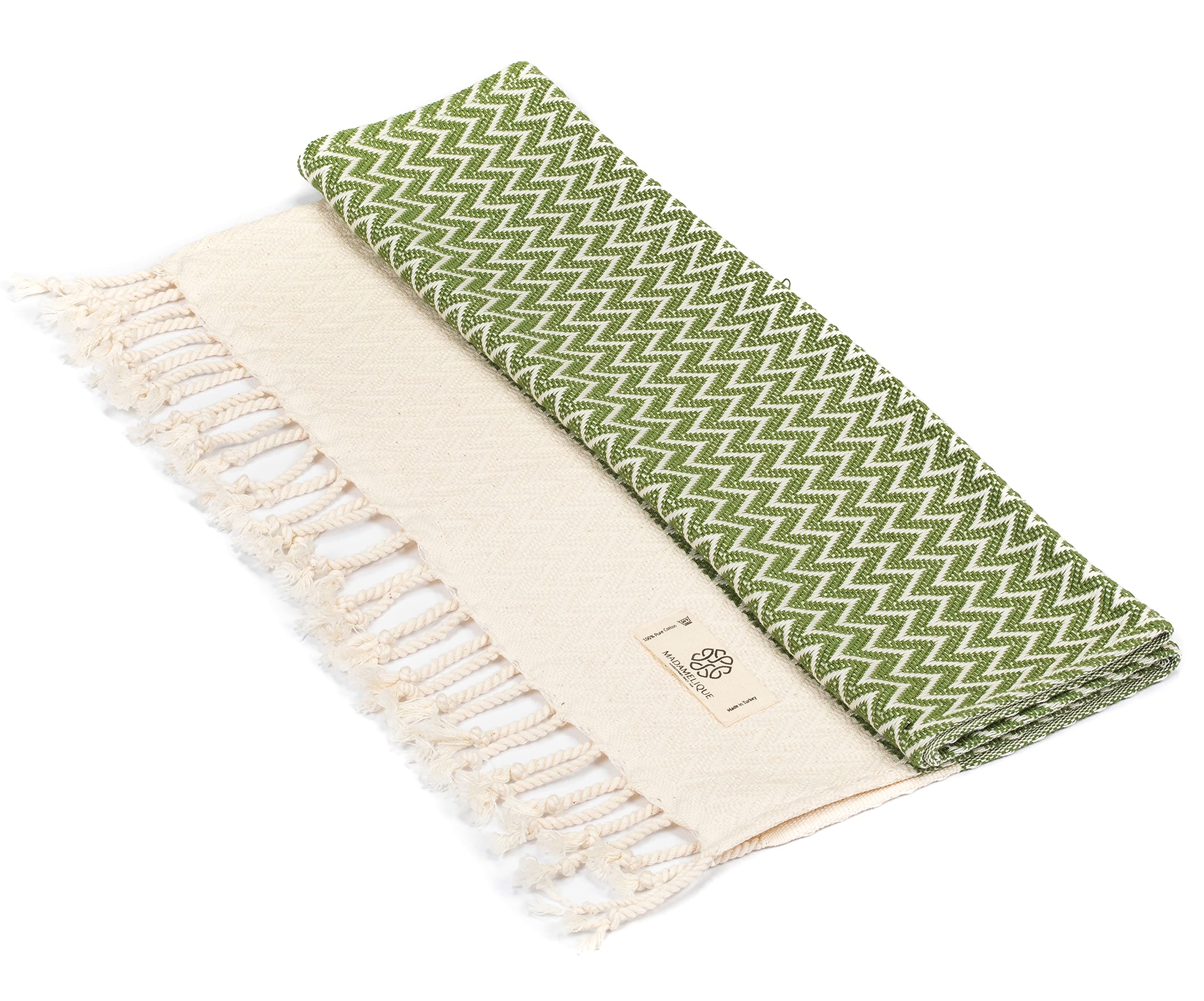 Madamelique Exclusive 100% Cotton Hand Towels Set of 2 (18x40 Inches) - Soft Absorbent Peshtemal Bath Towels for Bathroom, Kitchen, Yoga & Spa - Olive Green Decorative Turkish Towels for Hand, Face, Hair & Dish Drying - Perfect for Home, Travel & Gift Giving