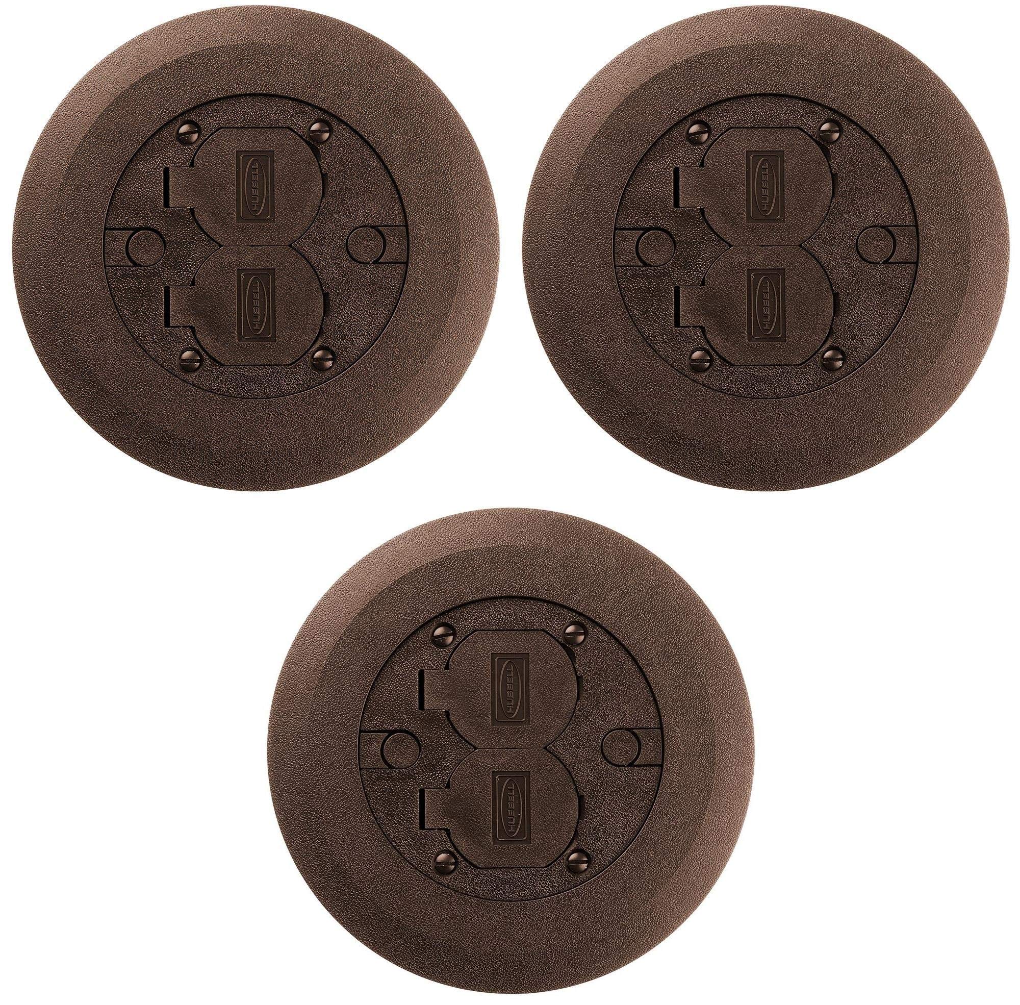 Hubbell 34251 Brown Floor Box Cover and Flange - 3 Pack for Home and Office Electrical Installations