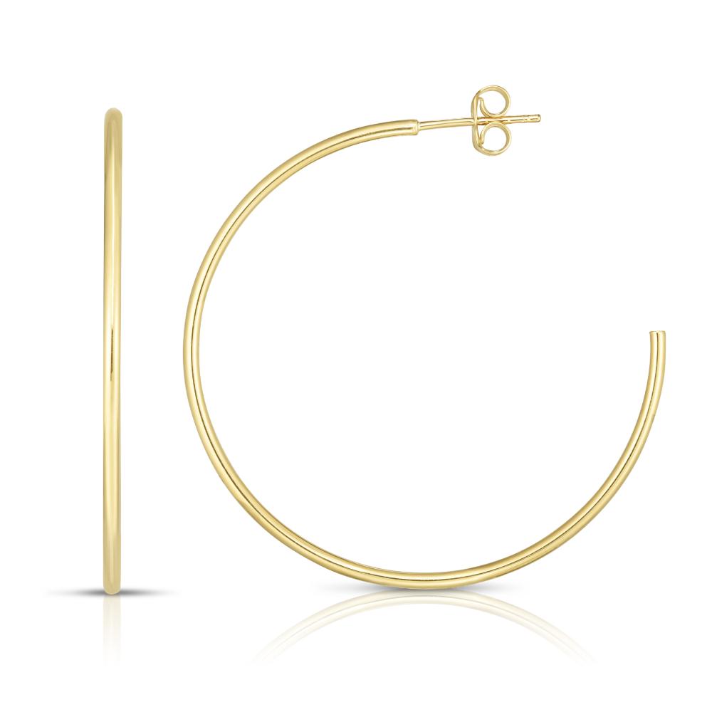 14K Gold 1.5x40mm Polished C Hoop Earrings for Women - Elegant Minimalist Dainty Huggie Earrings for Everyday Wear, Date Night & Special Occasions