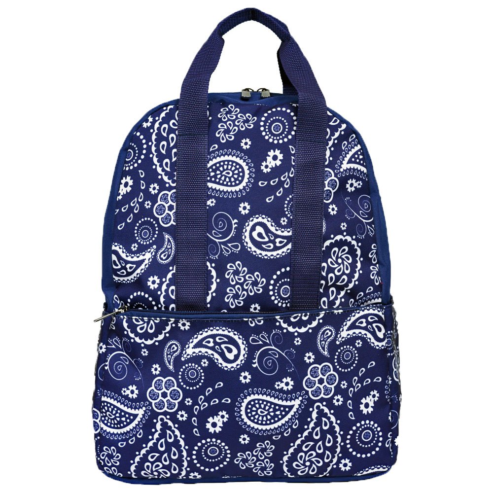 Navy Paisley Print Top Handle School Backpack for Teens & College Students - Stylish & Durable Bookbag for Everyday Use, Travel & Campus Life