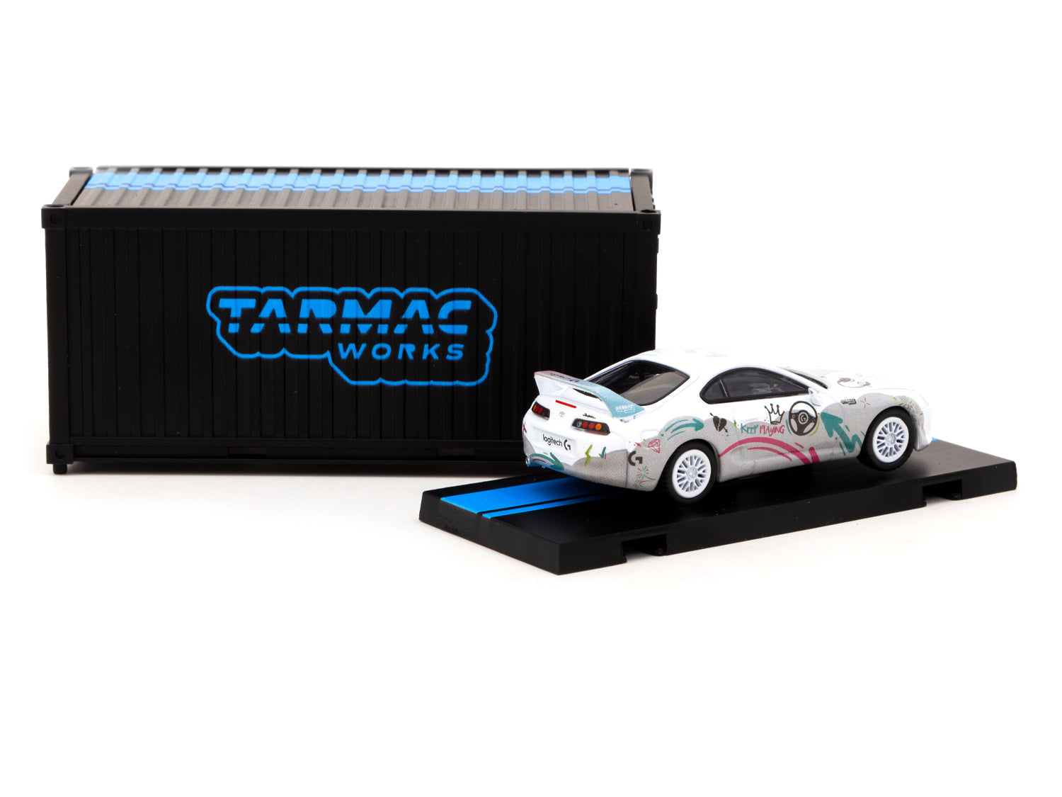 Tarmac Works 1/64 Scale Toyota Supra RZ Logitech G AURORA Special Edition Diecast Model Car with Display Container - Collectible Hobby64 Toy for Racing Enthusiasts & Car Display Scenes