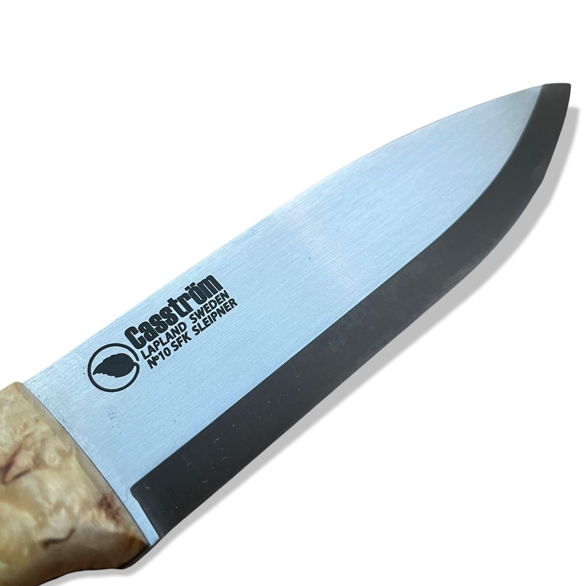Casstrom No.10 SFK Outdoor Survival Knife - Sleipner Steel Blade with Scandi Grind & Curly Birch Handle, Includes Firesteel - Perfect for Bushcraft, Camping, and Wilderness Survival