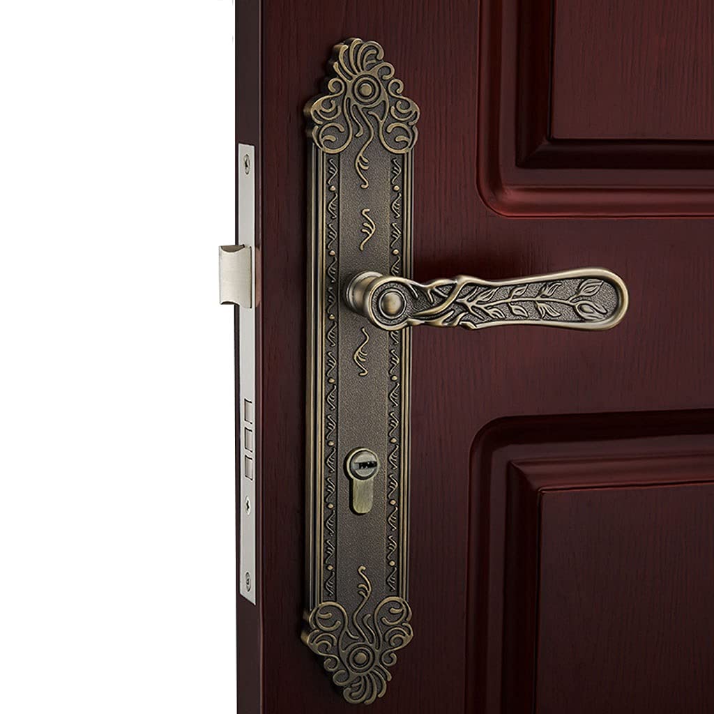 Modern Solid Wood Door Knob Lever with Key - Golden Finish for Villa, Interior Bedroom & Study Doors | Secure & Stylish Home Entry Hardware for Residential & Office Spaces