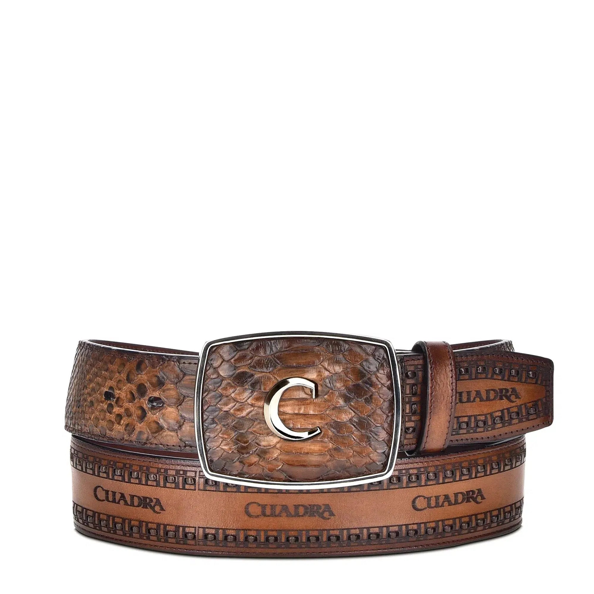 Cuadra Brown Fashion Cowboy Python Leather Belt for Men - Western Style Accessory for Casual & Formal Wear
