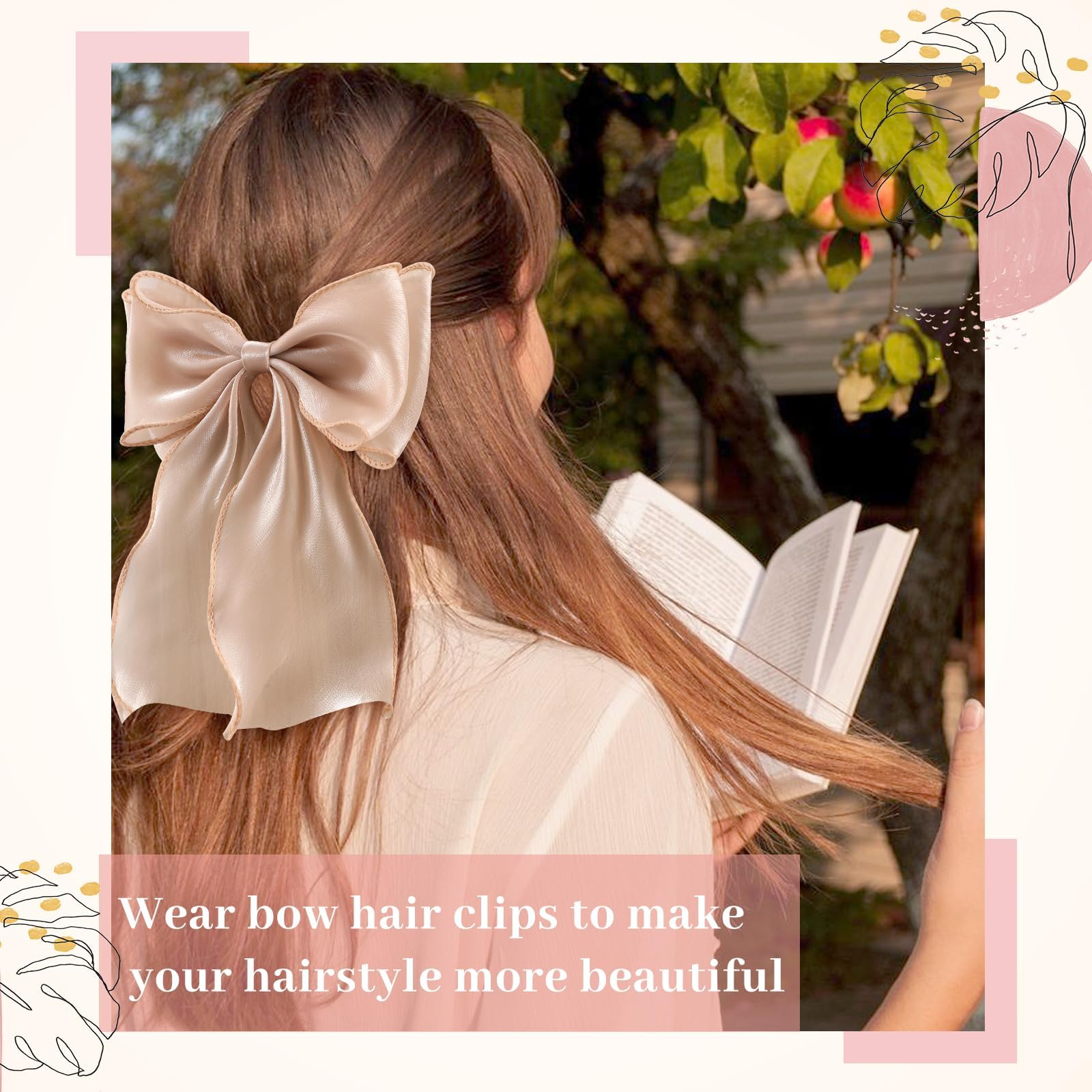 6PCS Women's Hair Bows - Soft Chiffon Bow Hair Clips with Metal Clasp, Bright Color Hair Ribbons for Girls & Women - Perfect for Parties, Weddings, School & Daily Hair Accessories Gift Set