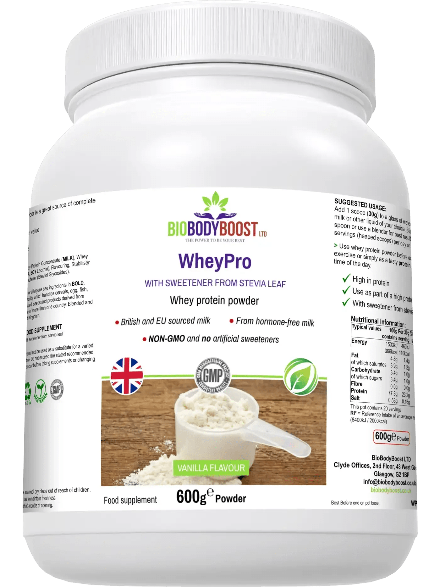 WheyPro Vanilla Whey Protein Powder - Premium Muscle Recovery & Post-Workout Supplement for Athletes & Fitness Enthusiasts - Ideal for Shakes, Smoothies & Baking