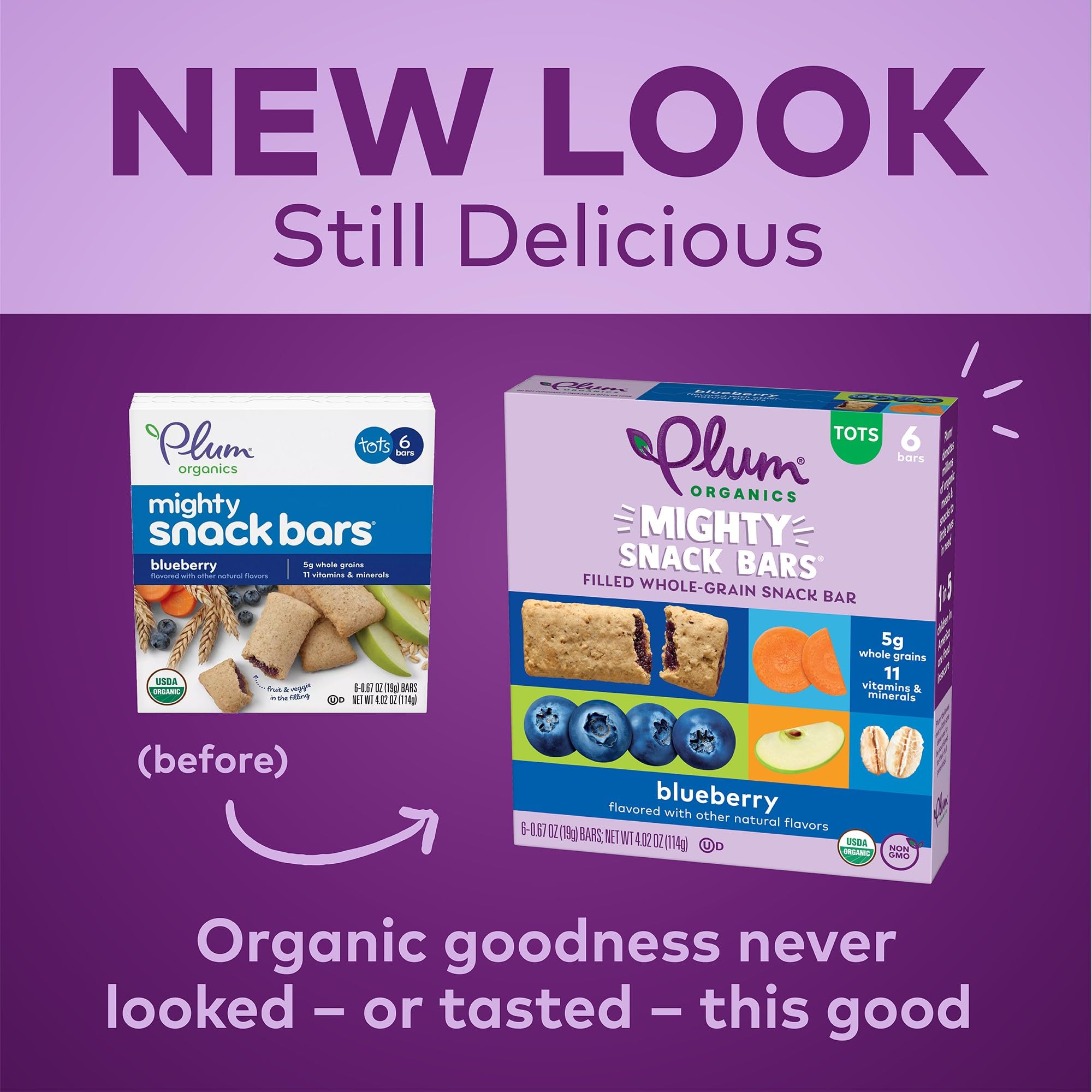 Organic Plum Mighty Snack Bars - Blueberry (6 Pack) - Healthy Toddler Snacks for On-the-Go