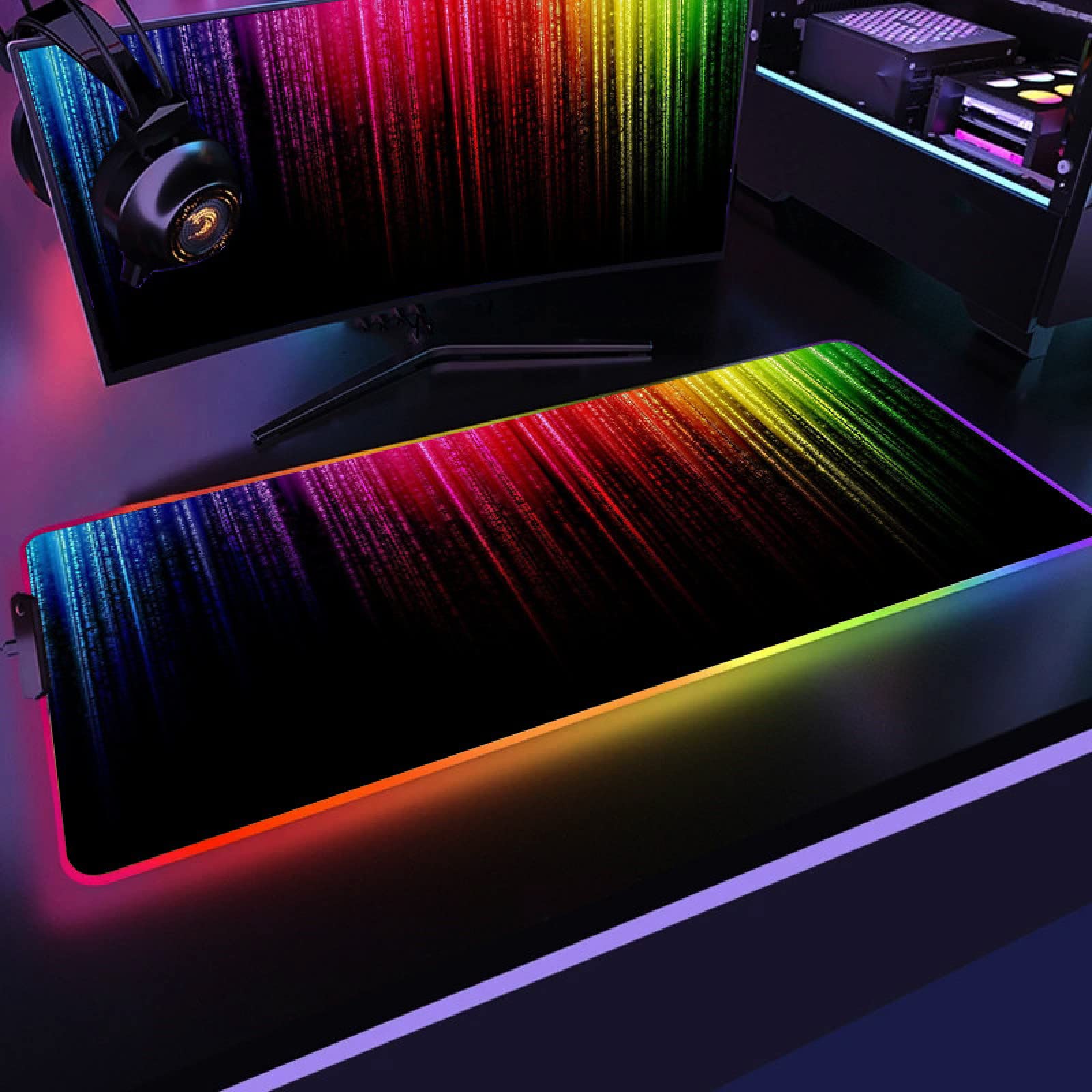 RGB LED Gaming Mouse Pad - XXL Large Glowing Mouse Mat with Anti-Slip Rubber Base (11.8x31.5 inches) - Pink, Green & Blue Neon Anime Design - Perfect for PC Gaming, Office Work & Computer Desks