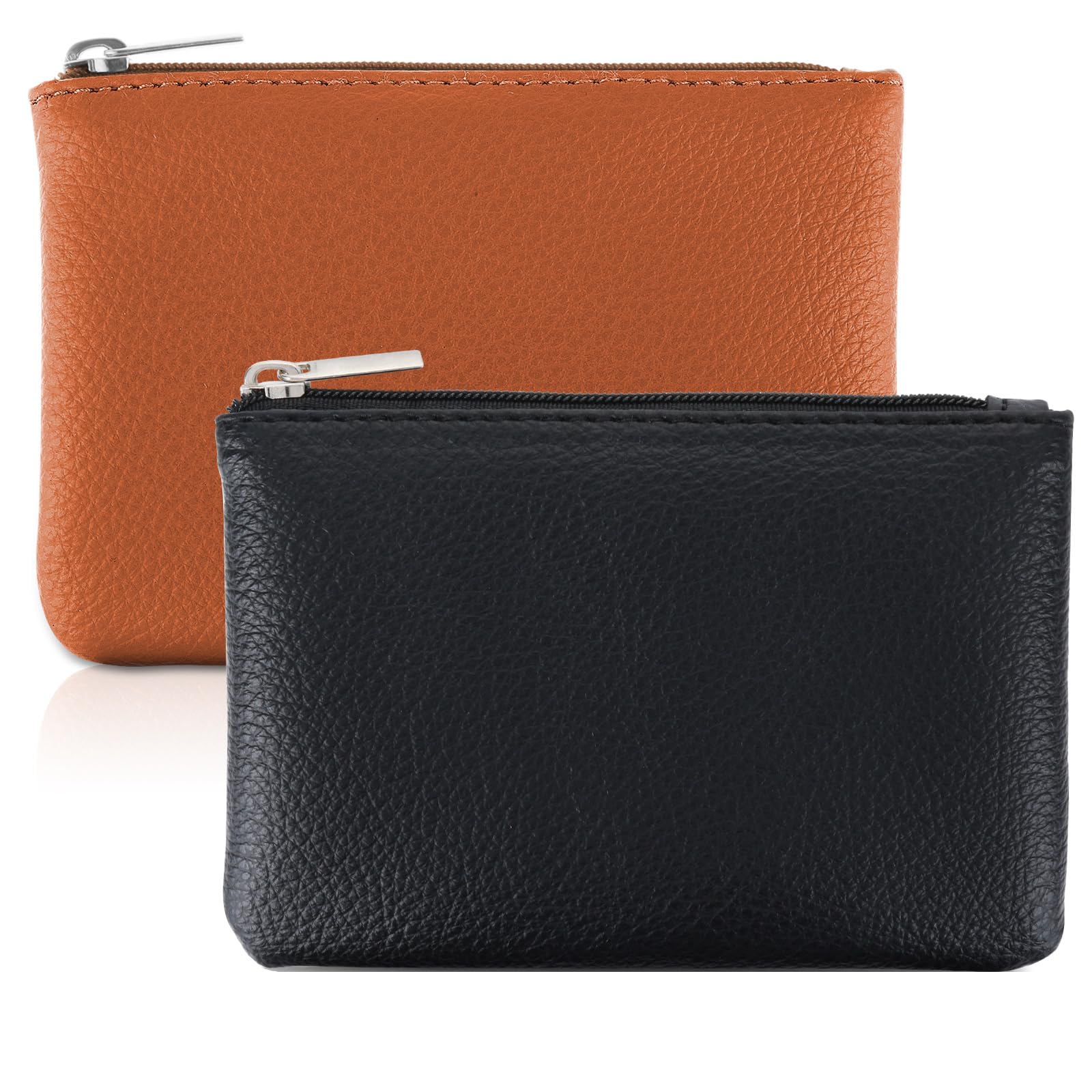 Giantree Small Wallet for Women - Cute PU Lychee Pattern Zipper Coin Purse, Mini Portable Change Wallet for Girls & Ladies (Holds ID, Keys, Headphones, Lipstick) - 2Pcs Set (Black + Brown) - Perfect for Everyday Use, Travel & Gifts