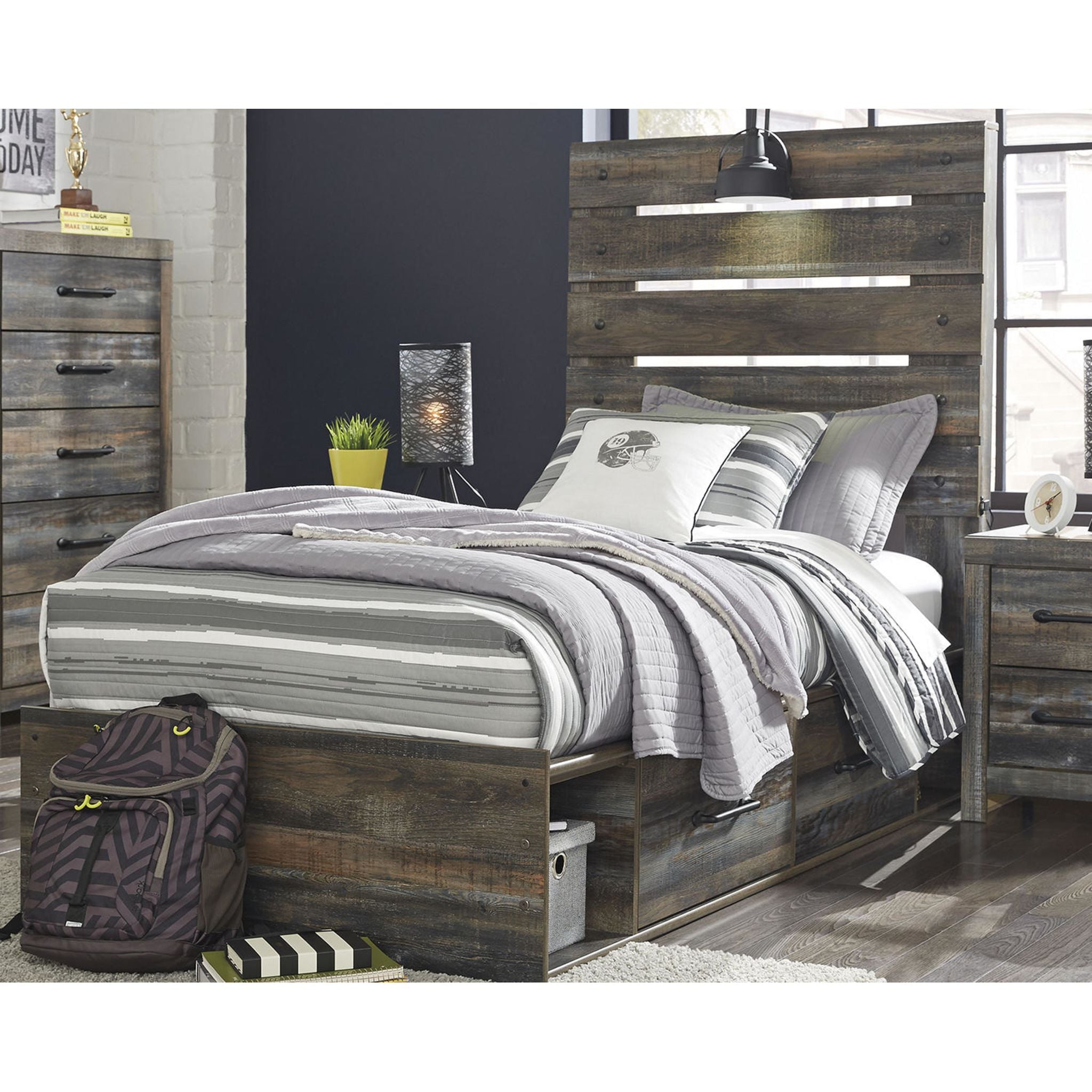 Drystan Panel Bed with 2 Drawer Storage - Queen Size Bed Frame with Underbed Storage - Modern Bedroom Furniture for Small Spaces & Guest Rooms