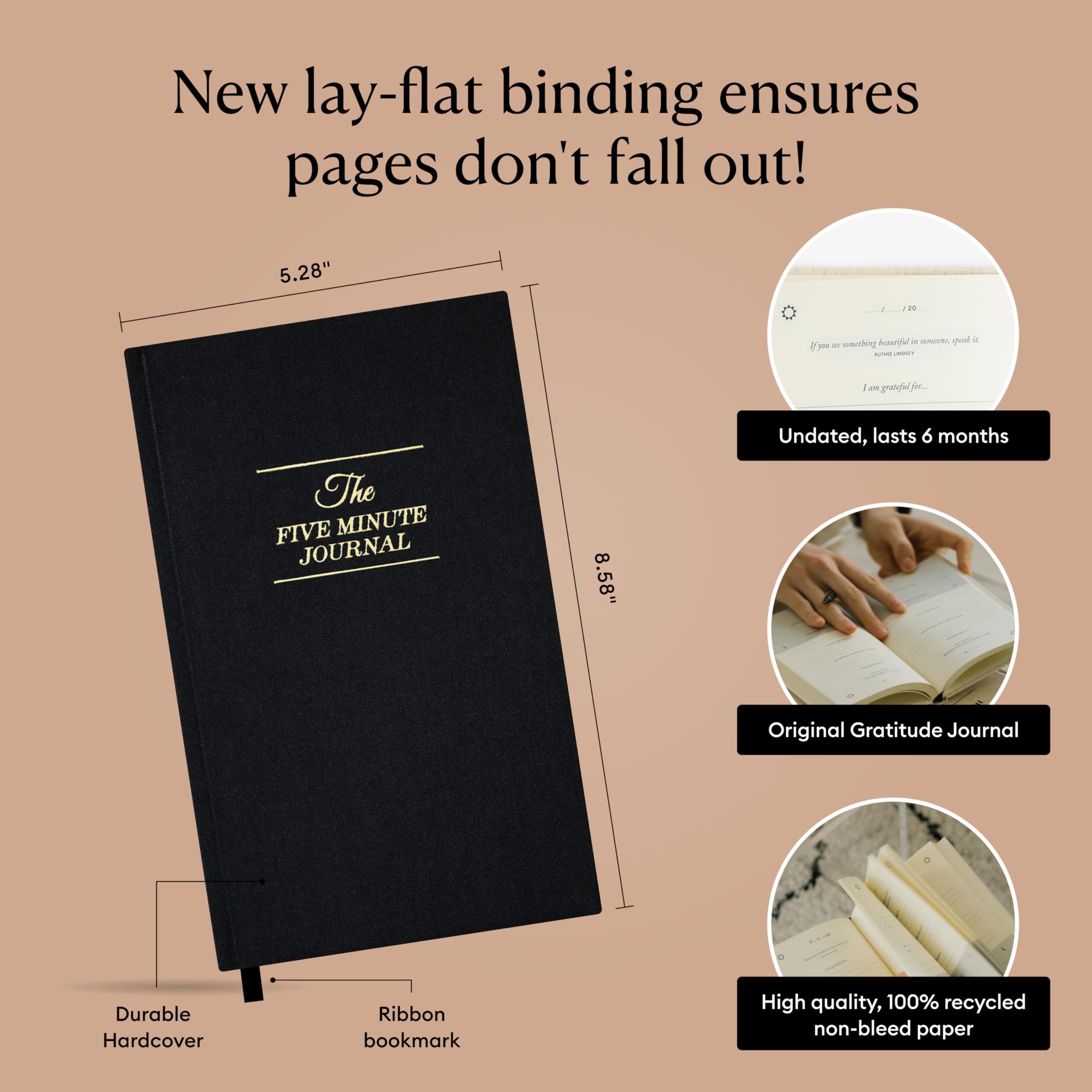The Five Minute Journal 2025 - Original Undated Gratitude & Mindfulness Journal for Daily Reflection, Manifestation & Positivity with Gold Foiling | Plastic-Free Black Cover | Perfect for Morning Routine, Self-Care & Personal Growth