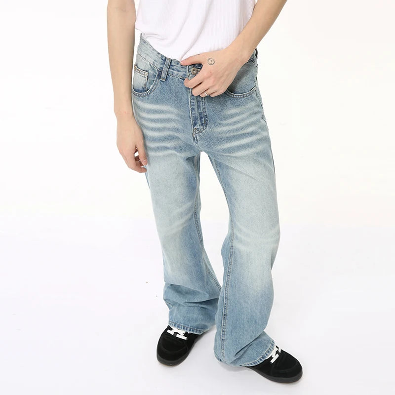 American Style Men's Jeans - Summer Washed Denim with Distressed Marks, Relaxed Straight Wide Leg & Spacious Pockets | Casual Chic Male Denim Pants (Style 9C6499) | Perfect for Streetwear, Weekend Outings & Urban Fashion